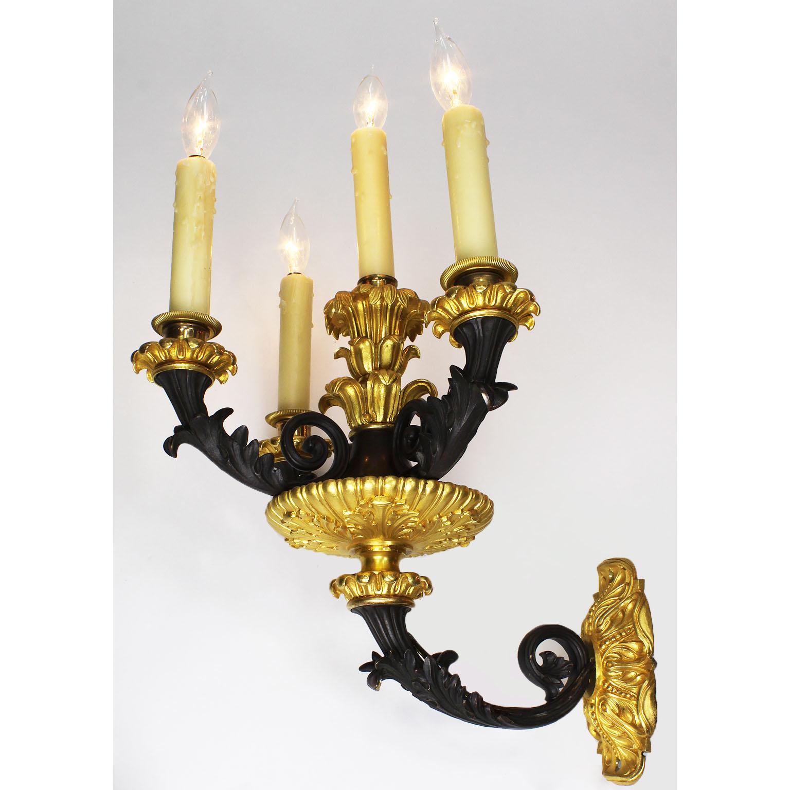 French 19th Century Neoclassical Empire Revival Style Bronze Wall Sconces, Pair For Sale 1