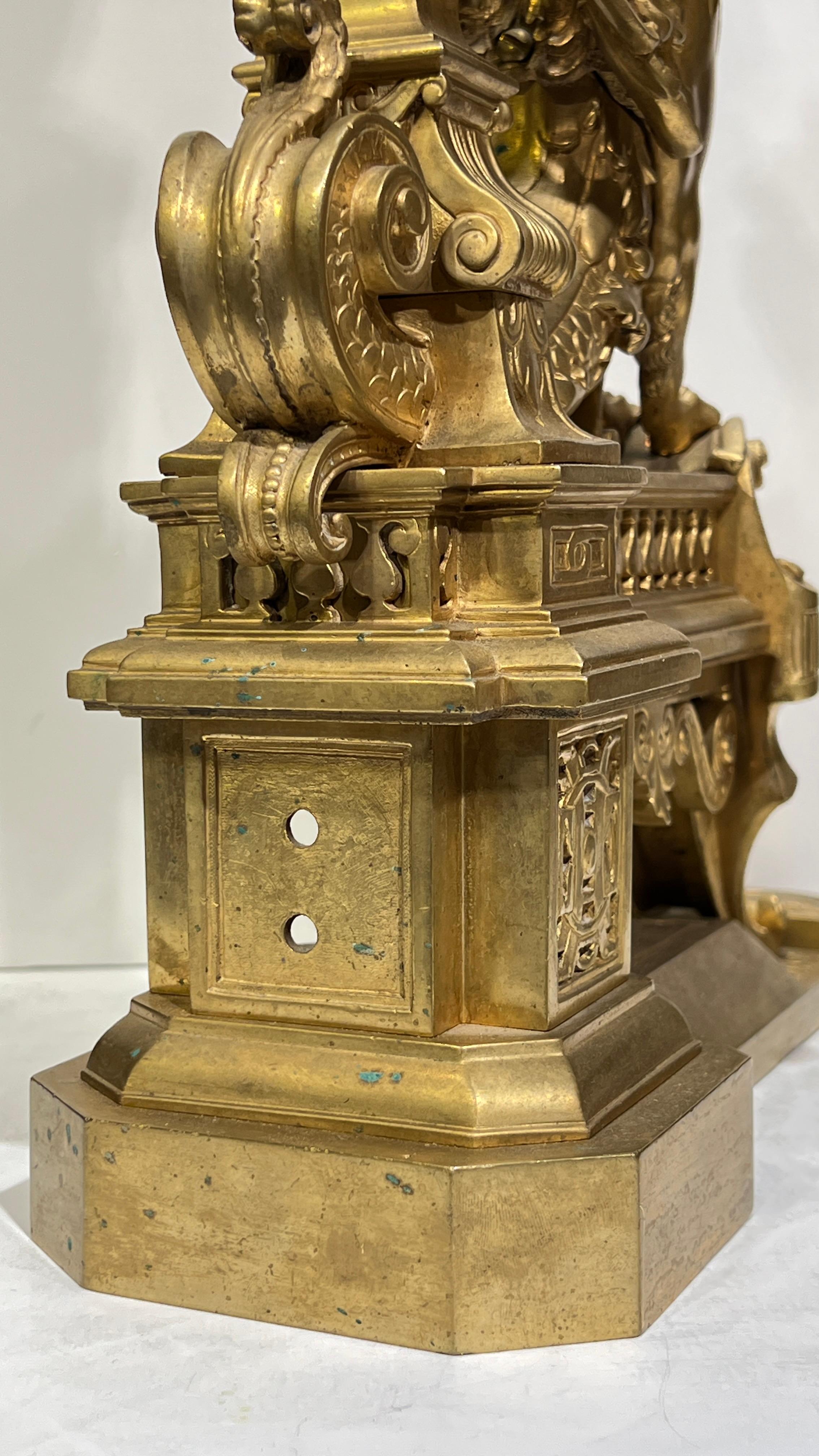 Pair French 19th Century Neoclassical Gilt Bronze Andirons / Chenets For Sale 4