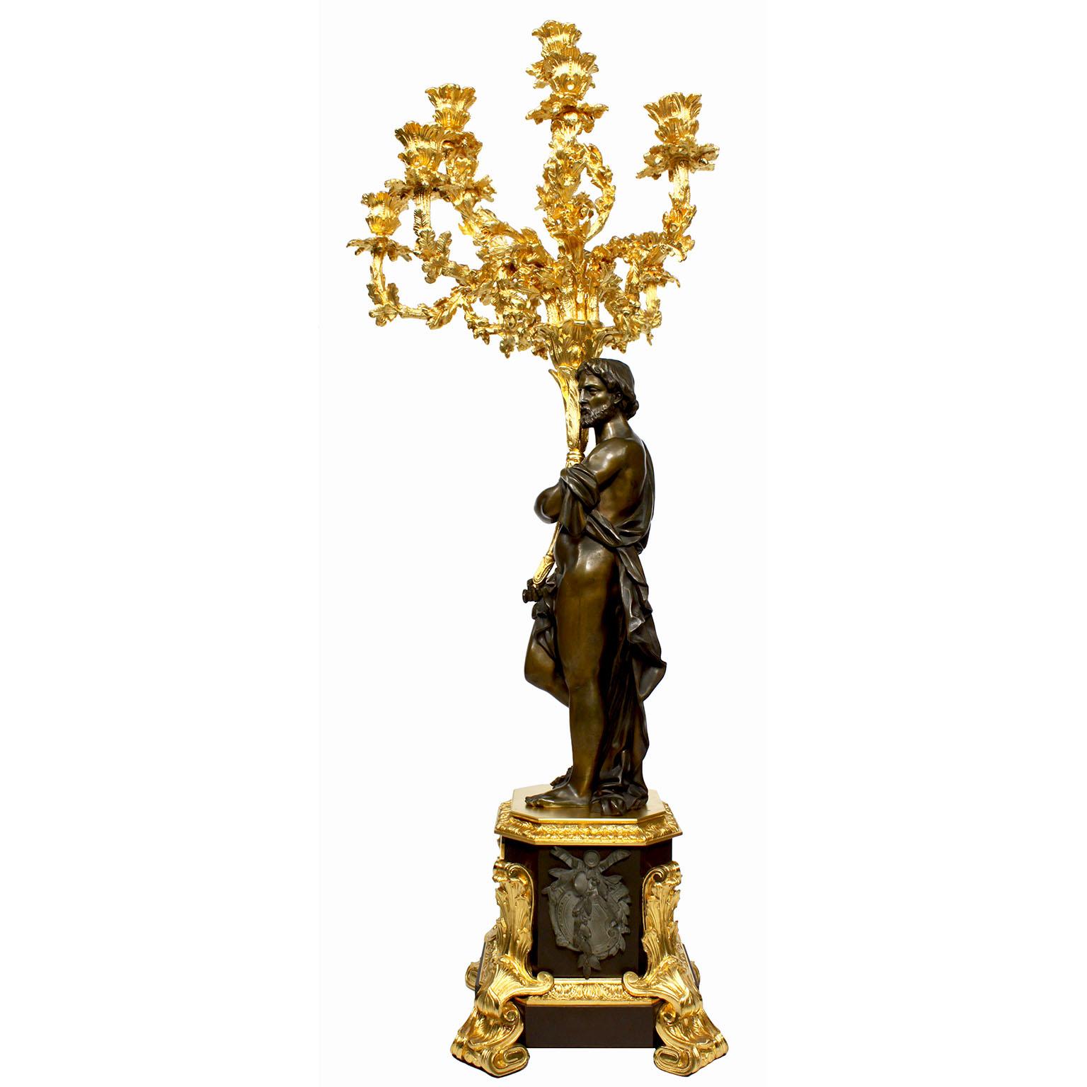 Paar französische figurale Kandelaber im neoklassischen Stil des 19. Jahrhunderts von Henri Picard (Goldbronze) im Angebot