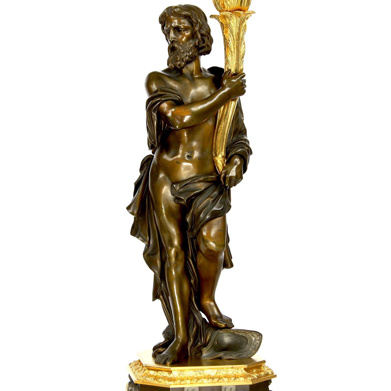 Bronze doré Paire de candélabres figuratifs de style néoclassique français du 19ème siècle par Henri Picard en vente