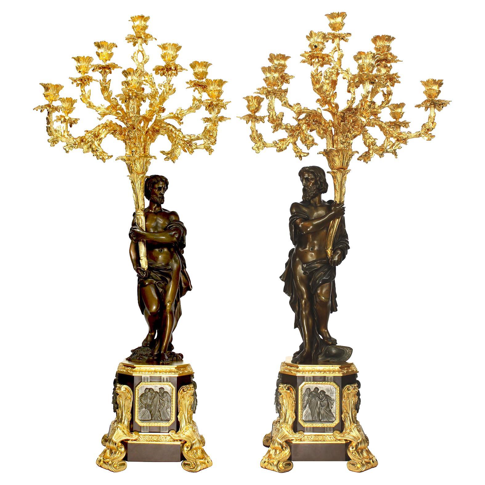 Paire de candélabres figuratifs de style néoclassique français du 19ème siècle par Henri Picard