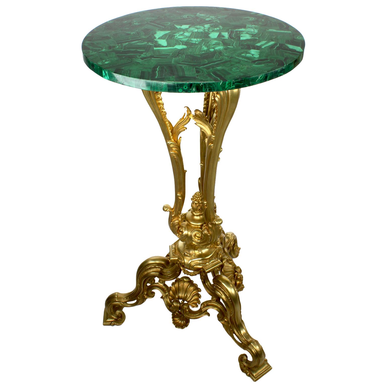 Louis XV Pair French 19th Century Ormolu & Malachite Pedestal Side Tables, Attr F.E. Piat For Sale