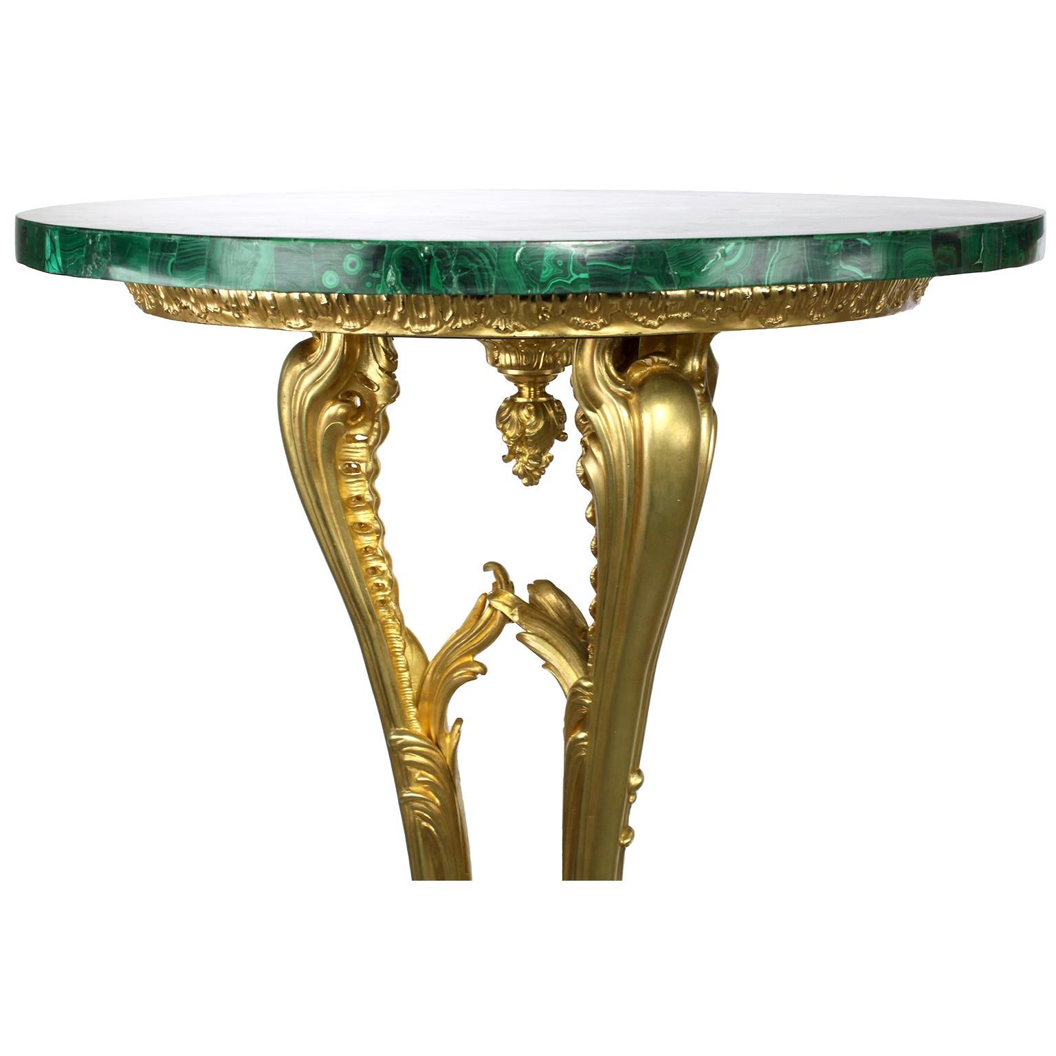 Pair French 19th Century Ormolu & Malachite Pedestal Side Tables, Attr F.E. Piat In Good Condition For Sale In Los Angeles, CA