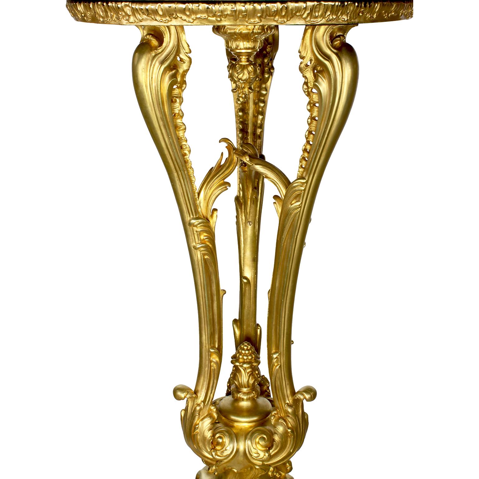 Bronze Pair French 19th Century Ormolu & Malachite Pedestal Side Tables, Attr F.E. Piat For Sale