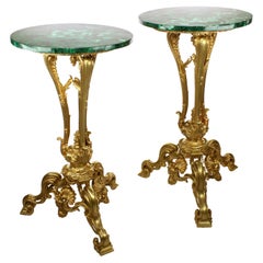 Pair French 19th Century Ormolu & Malachite Pedestal Side Tables, Attr F.E. Piat