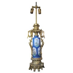 Pair French 19th Century Porcelain Urn 2 Bulb Table Lamps