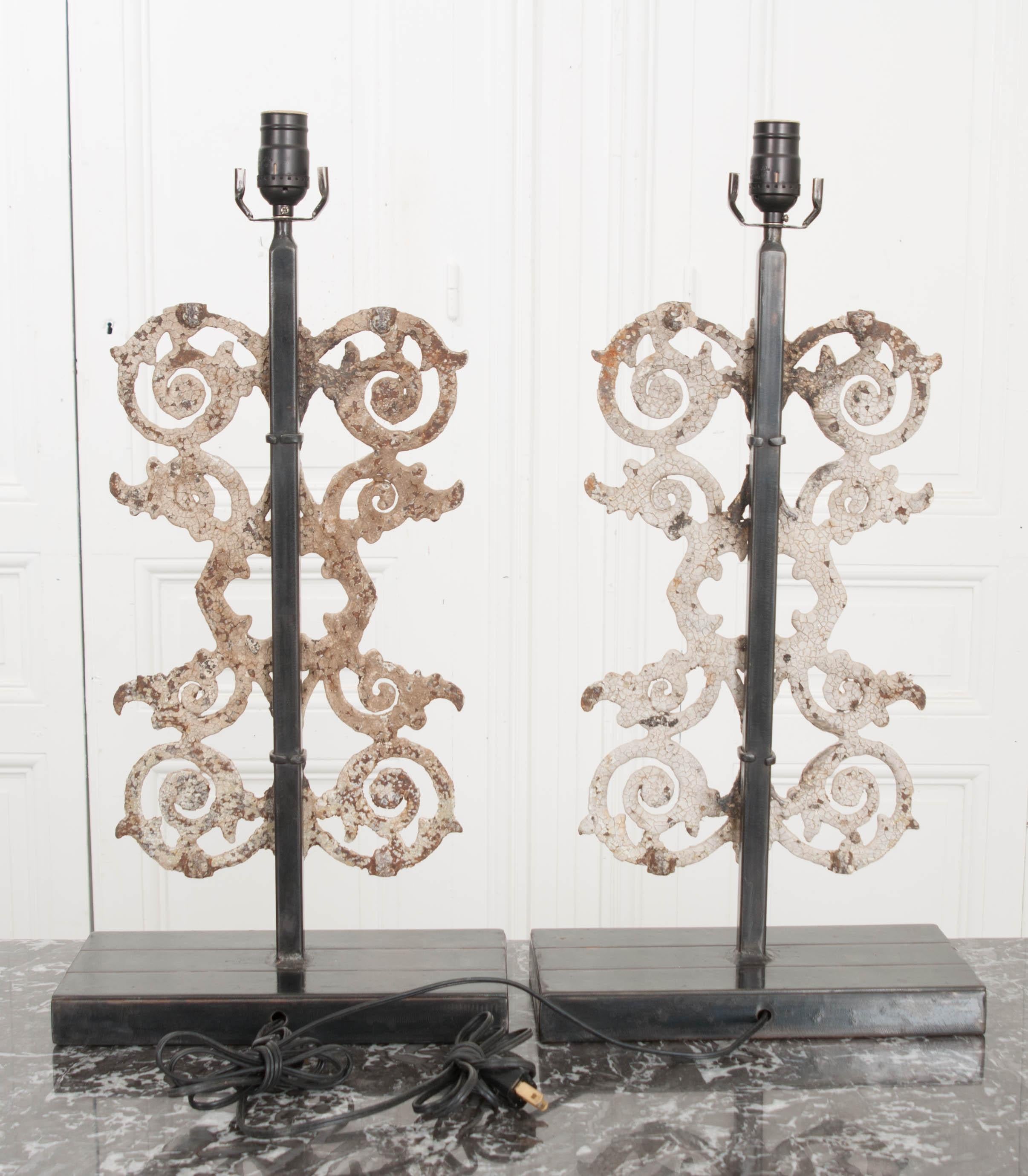 Wrought Iron Pair of French 19th Century Wrought-Iron Fencing Fragments