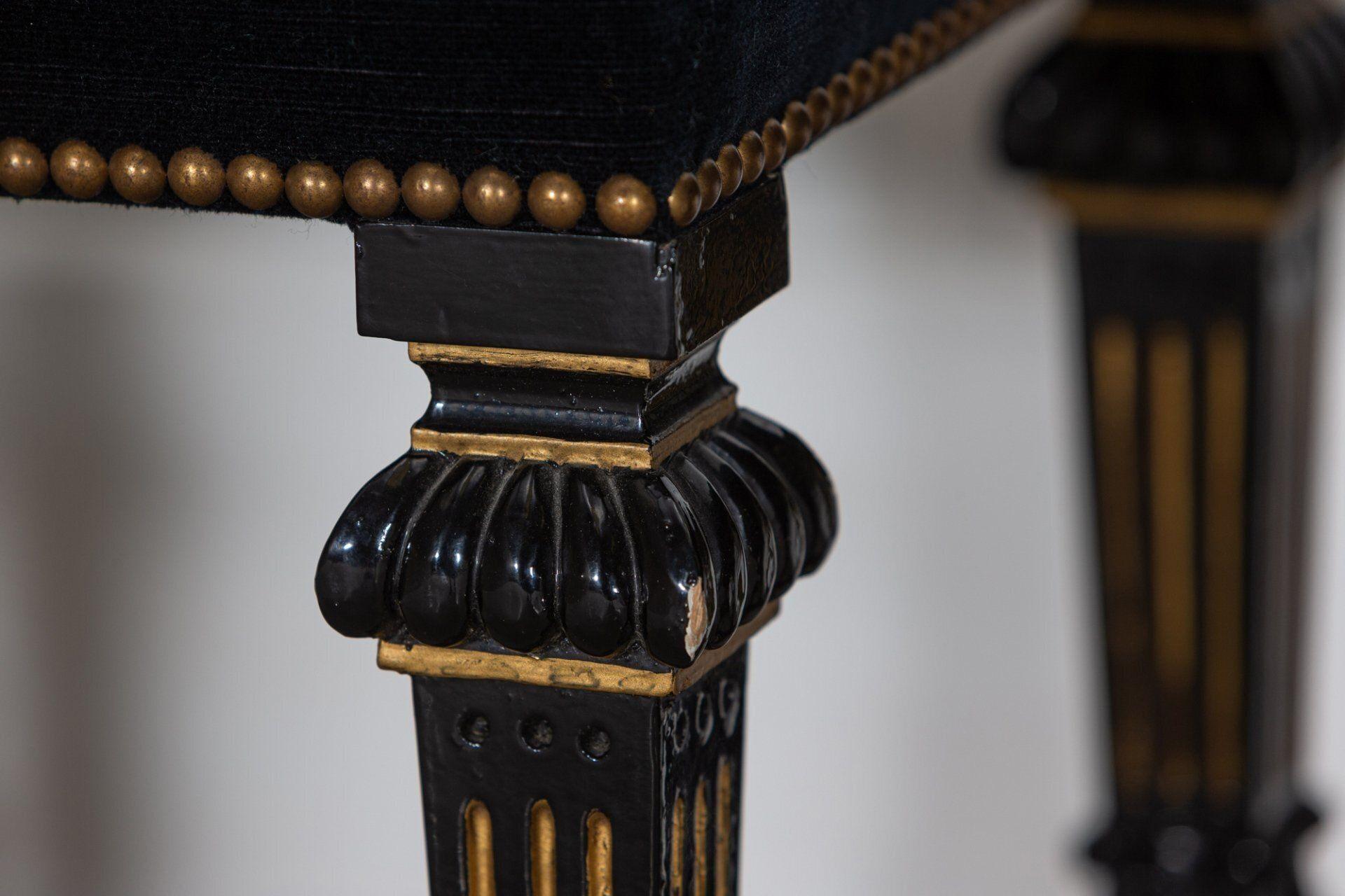 Pair French 19th C Ebonised & Gilt Velvet Stools For Sale 1