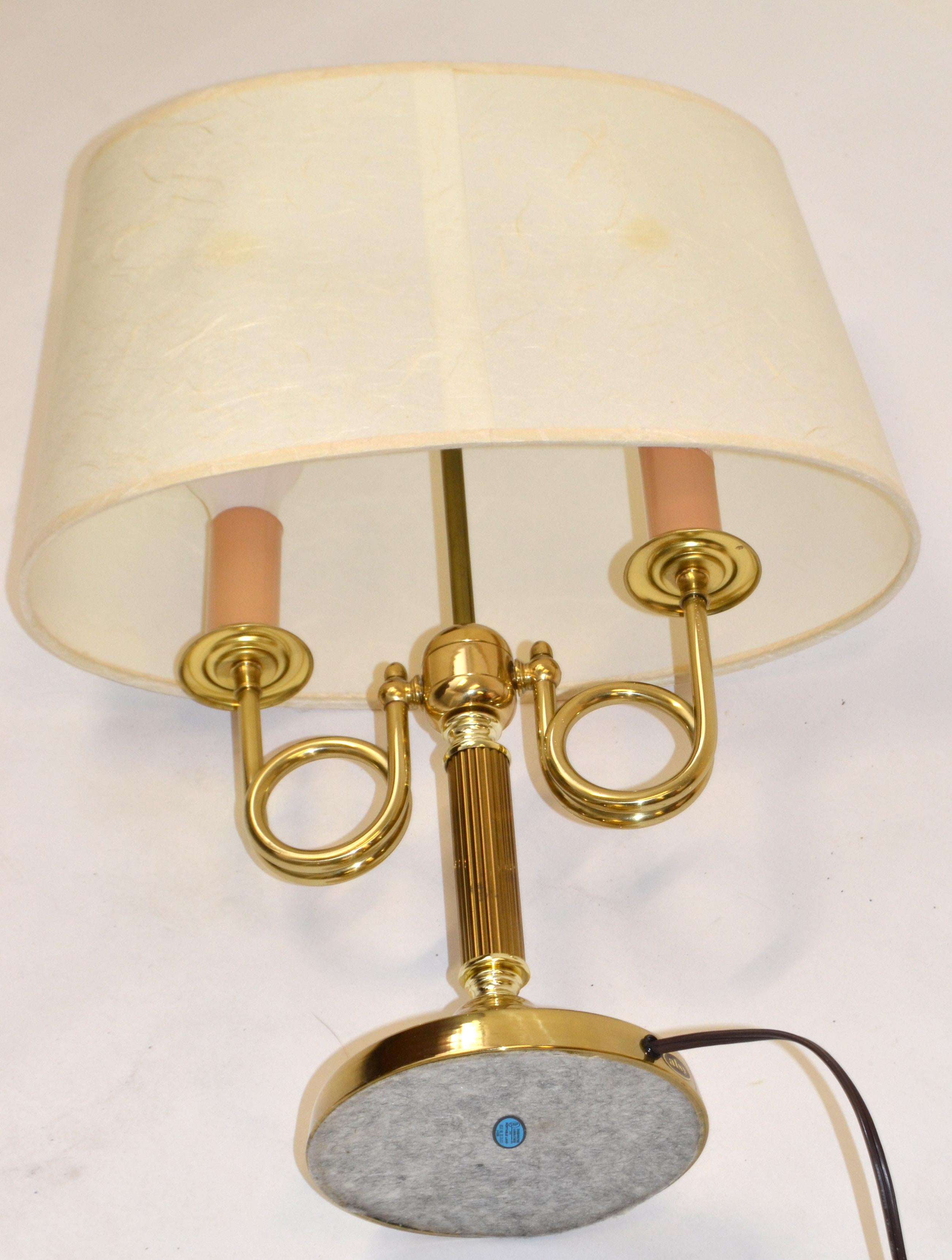 Pair French Alsy Vintage Solid Brass 2 Arm Trumpet Horn Bouillotte Lamp Shades For Sale 6