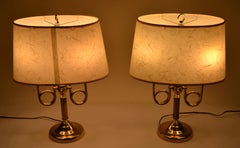 Pair French Alsy Vintage Solid Brass 2 Arm Trumpet Horn Bouillotte Lamp Shades
