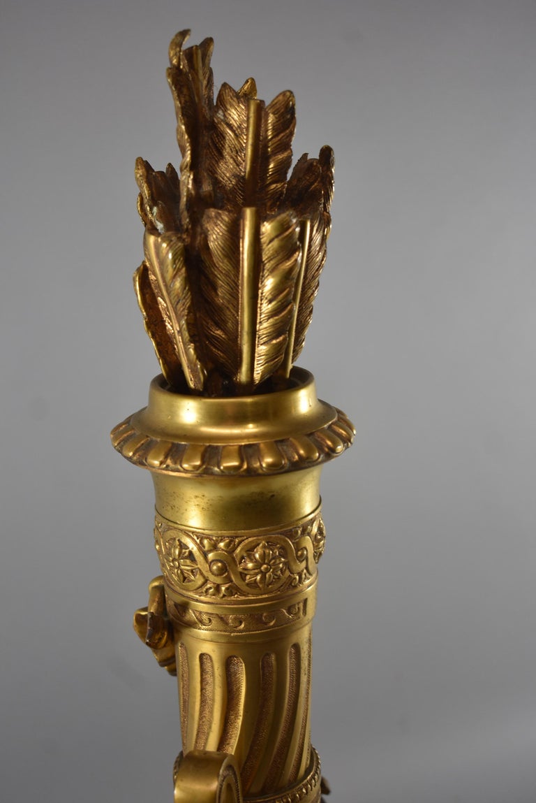 Pair of French Andirons Arrows and Quiver Gold Dore' For Sale at 1stDibs