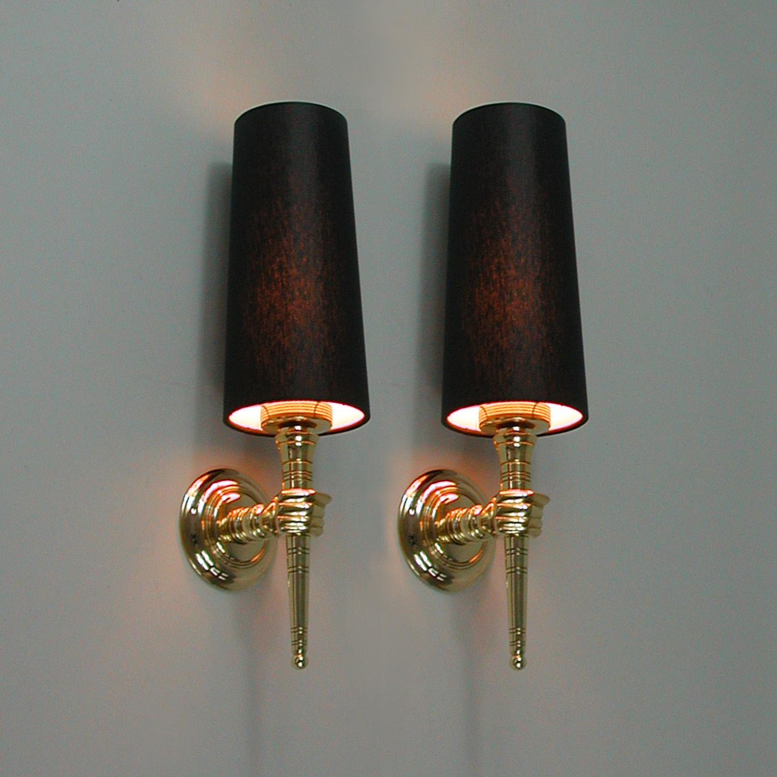 Pair French André Arbus Neoclassical Brass Hand Sconces, 1950s 5