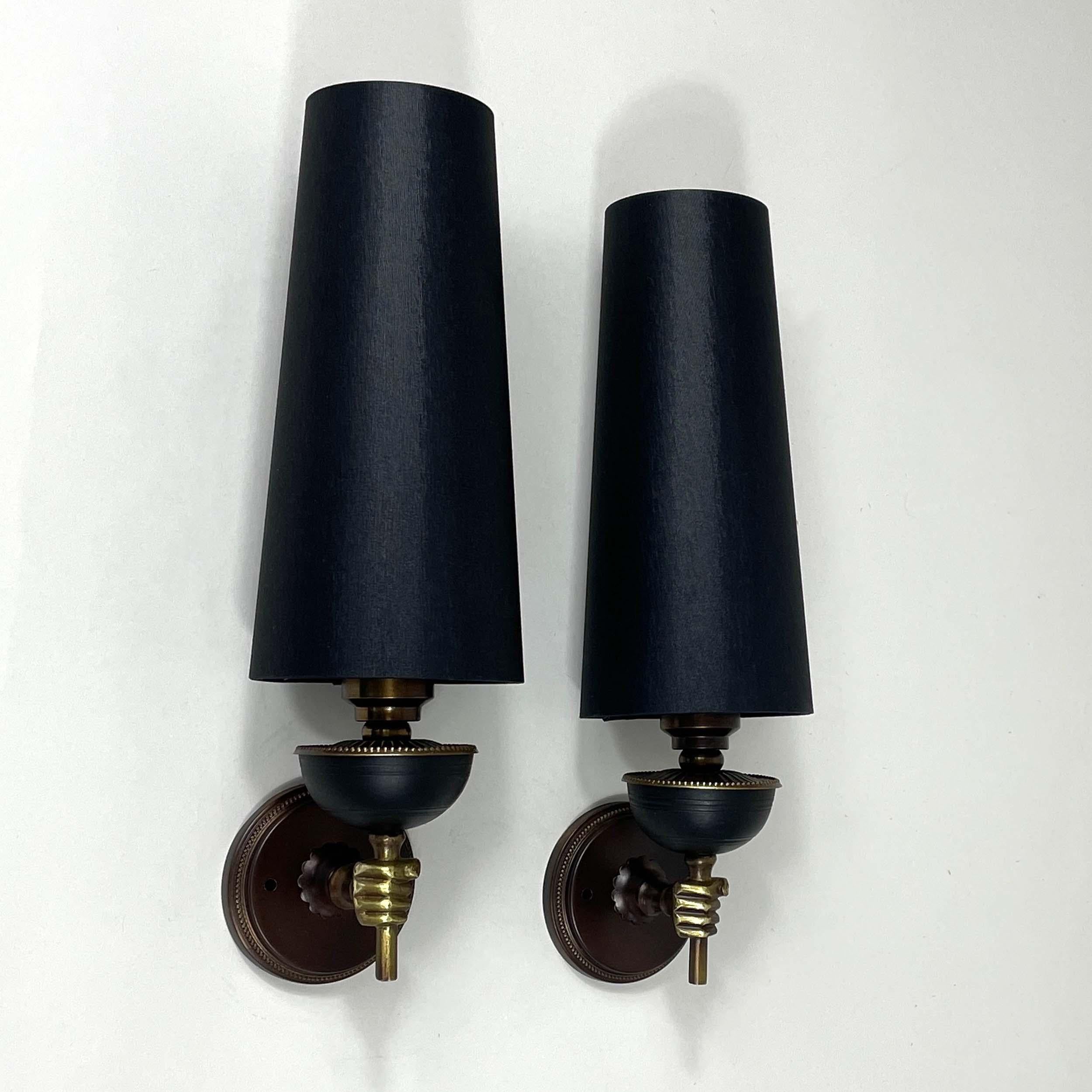 Pair French André Arbus Neoclassical Brass Hand Sconces, 1950s For Sale 6