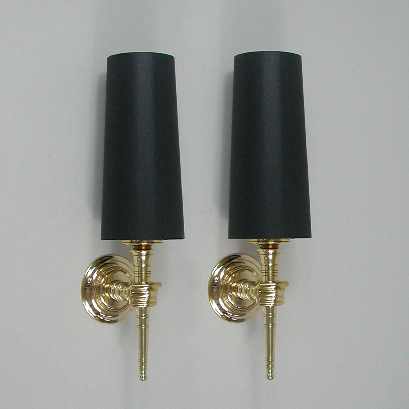 Pair French André Arbus Neoclassical Brass Hand Sconces, 1950s 8