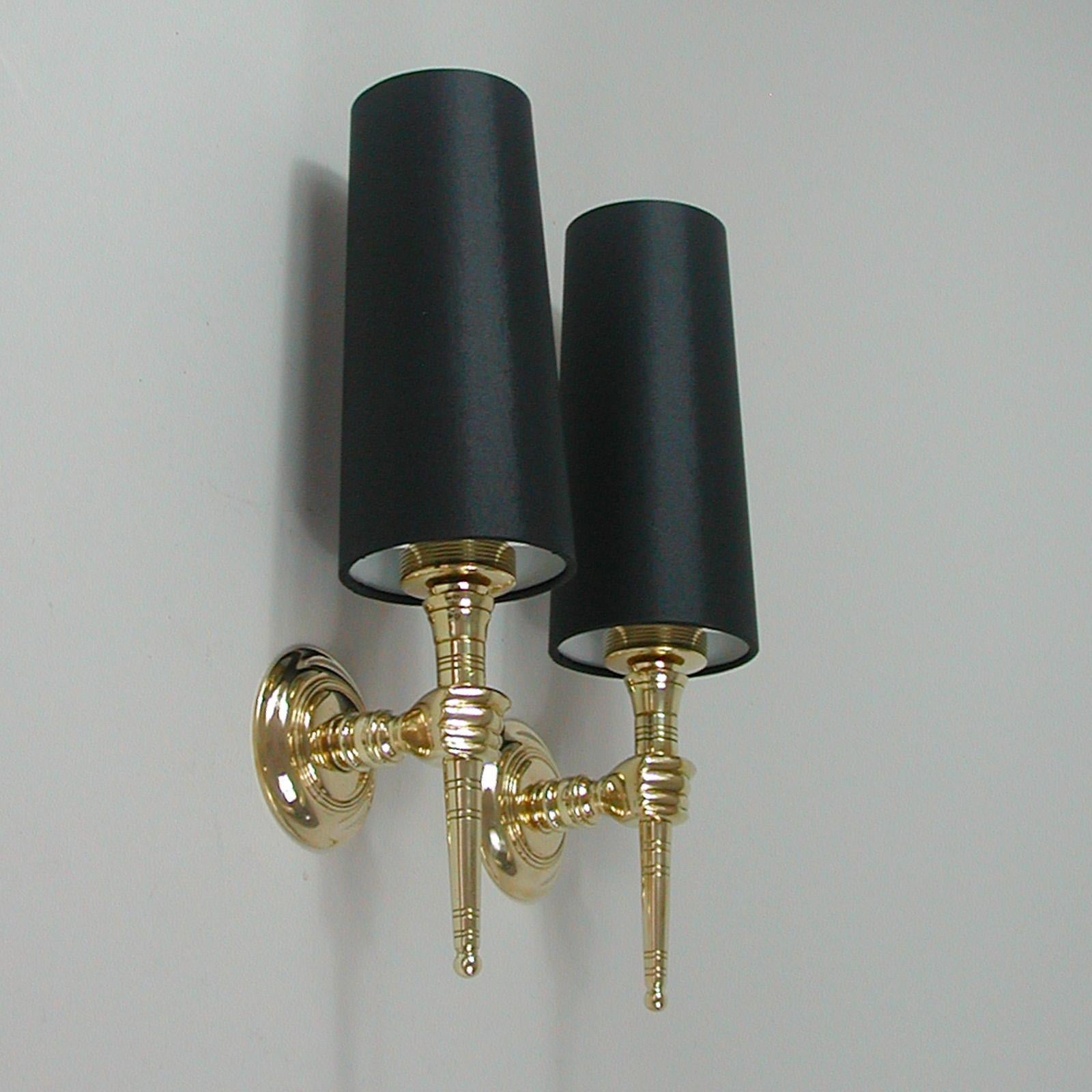 Pair French André Arbus Neoclassical Brass Hand Sconces, 1950s 1
