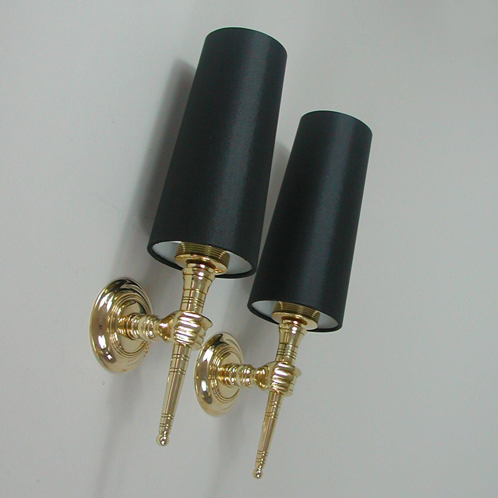 Pair French André Arbus Neoclassical Brass Hand Sconces, 1950s 4