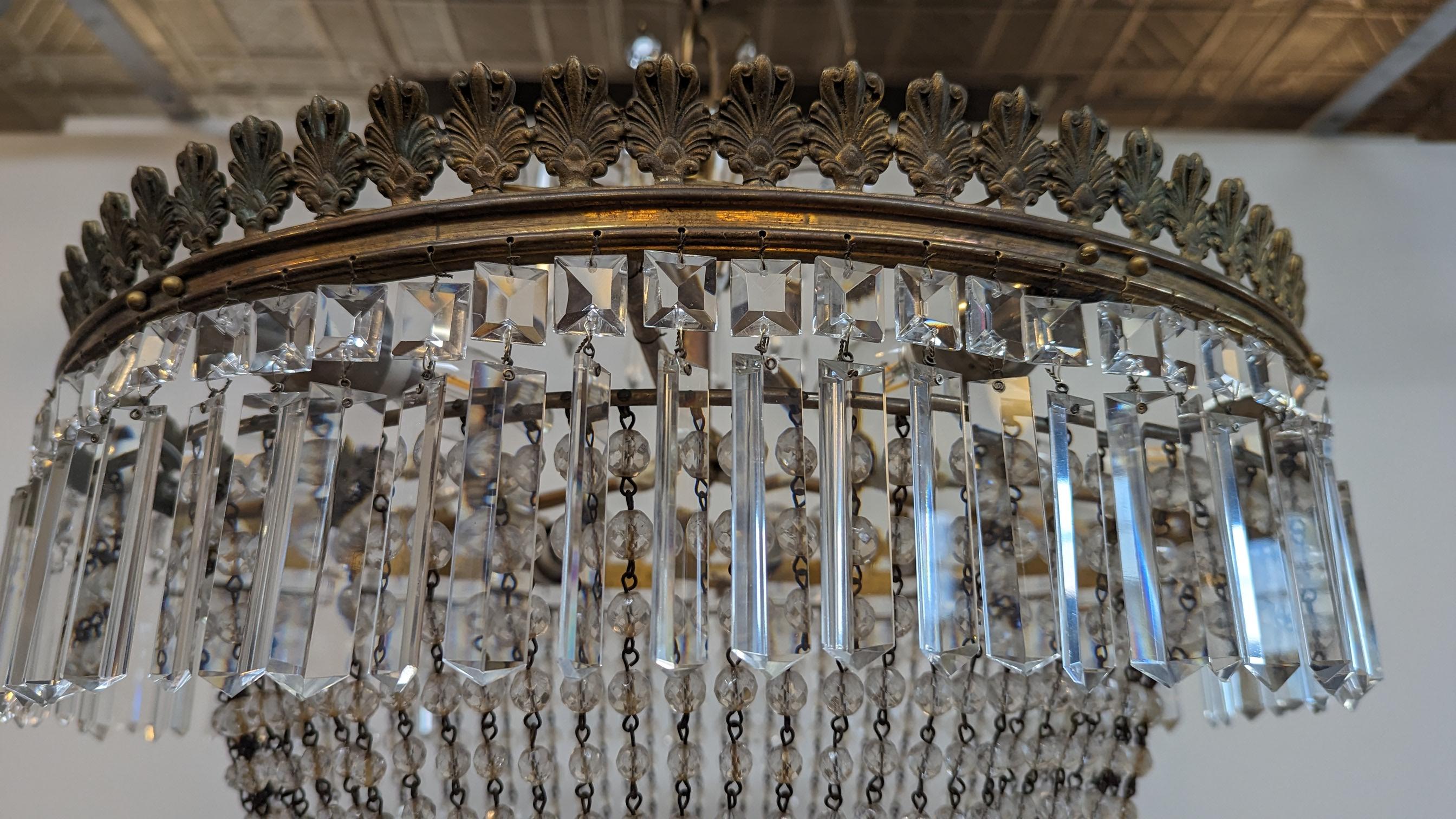 Pair French Antique Crystal & Bronze Chandeliers  For Sale 3