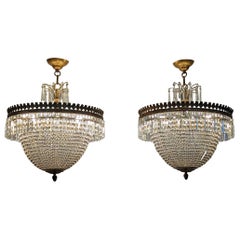 Pair French Antique Crystal 
Bronze Chandeliers