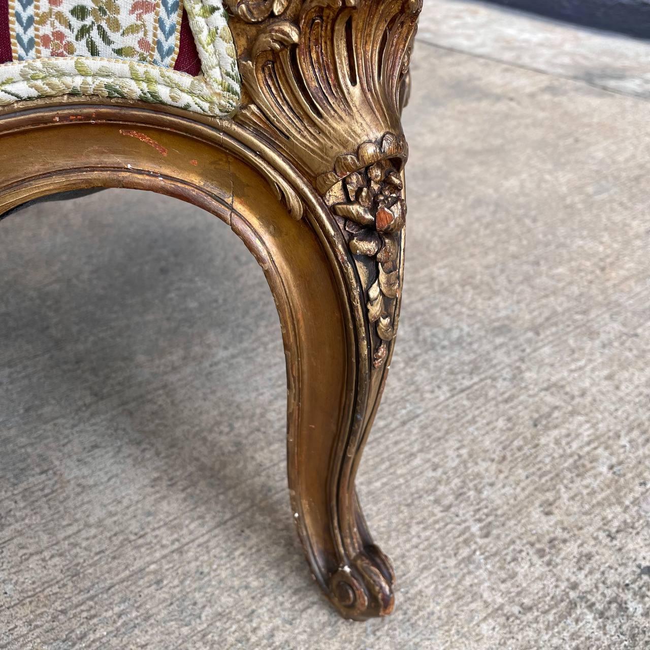 Pair French Antique Hand Carved Gilded Armchairs For Sale 9
