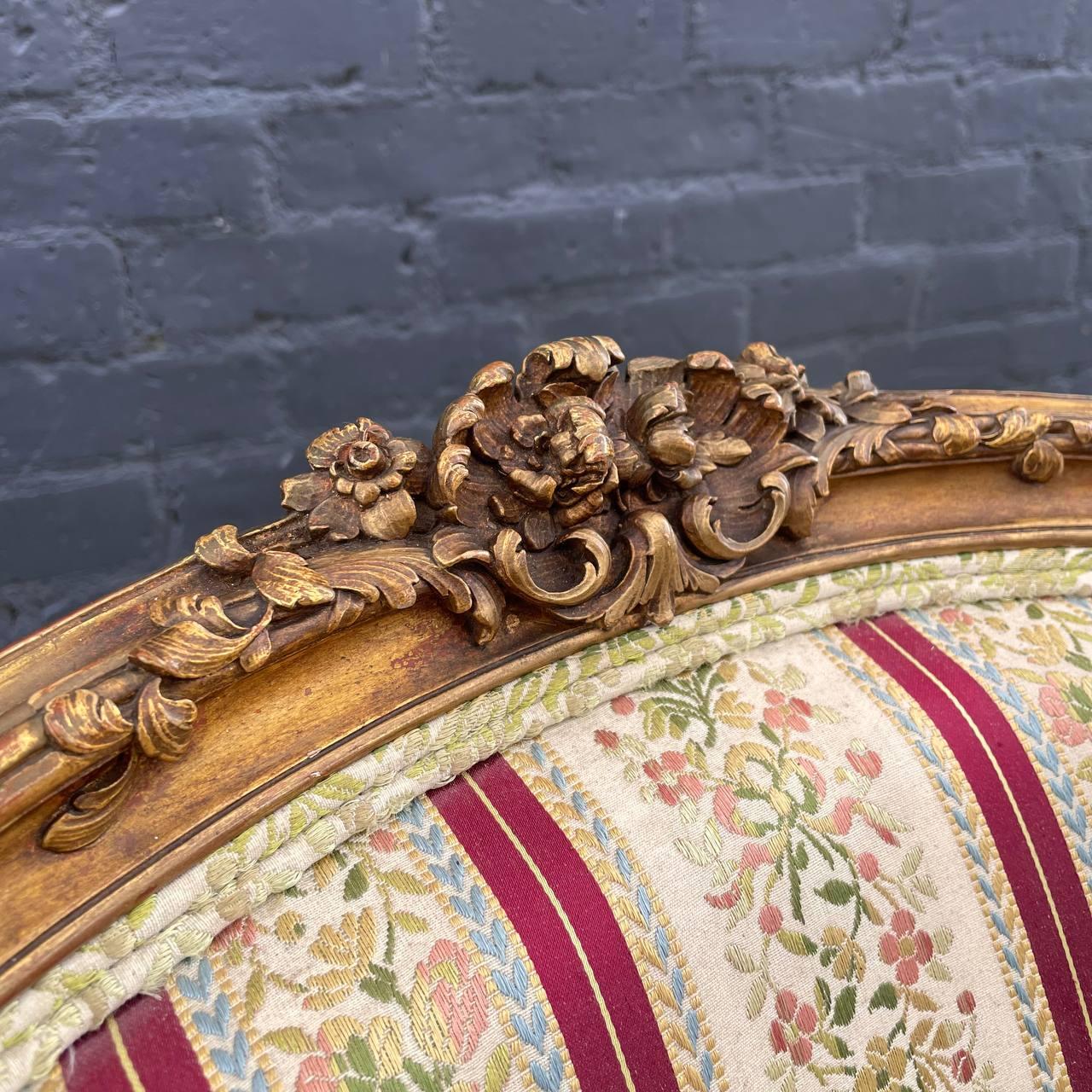 Pair French Antique Hand Carved Gilded Armchairs For Sale 2