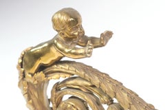 Pair French Antique Louis XV Bronze Chenets Cherub Design