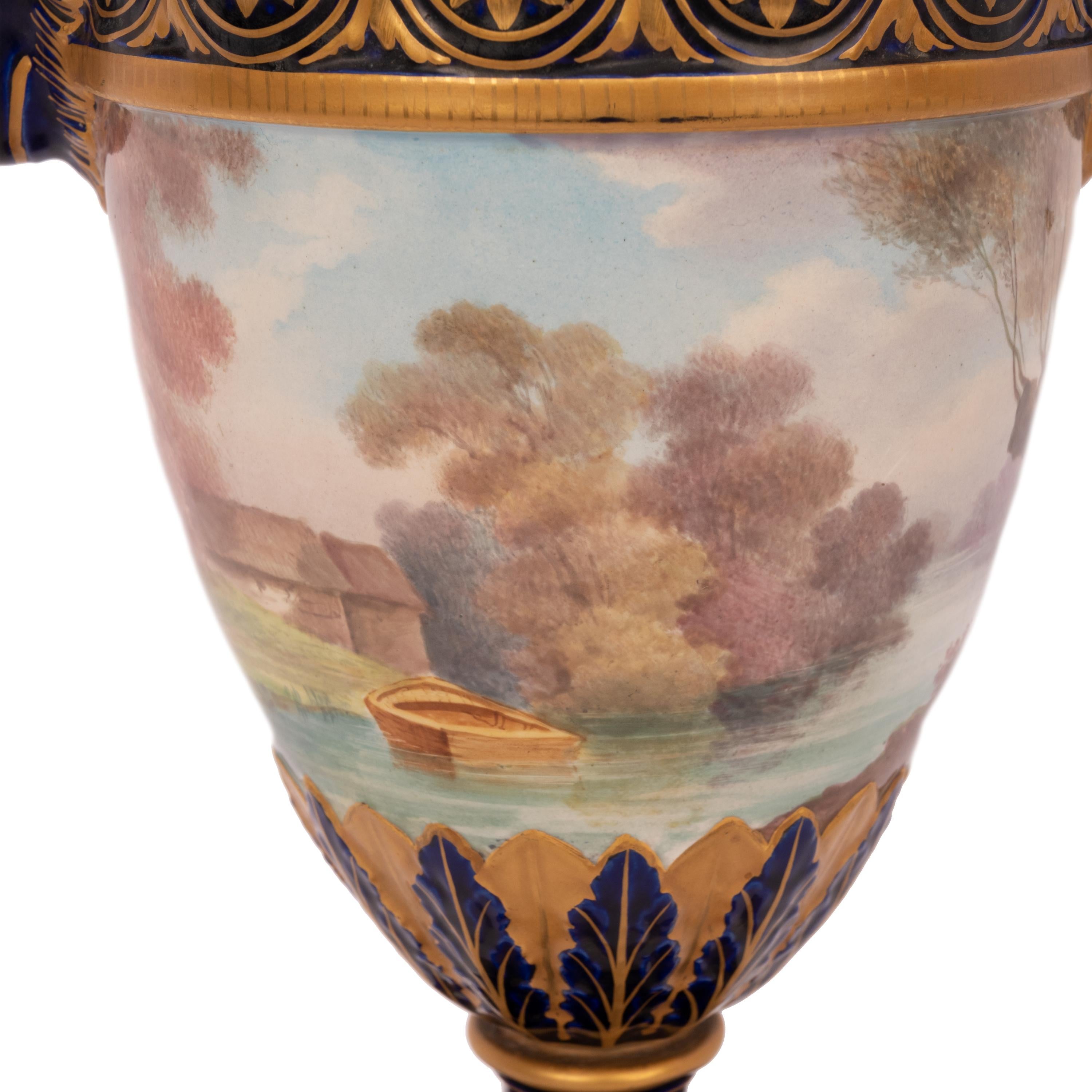 Pair French Antique Porcelain Rams Head lidded Vases Urns PotPourri Veuve Perrin For Sale 5
