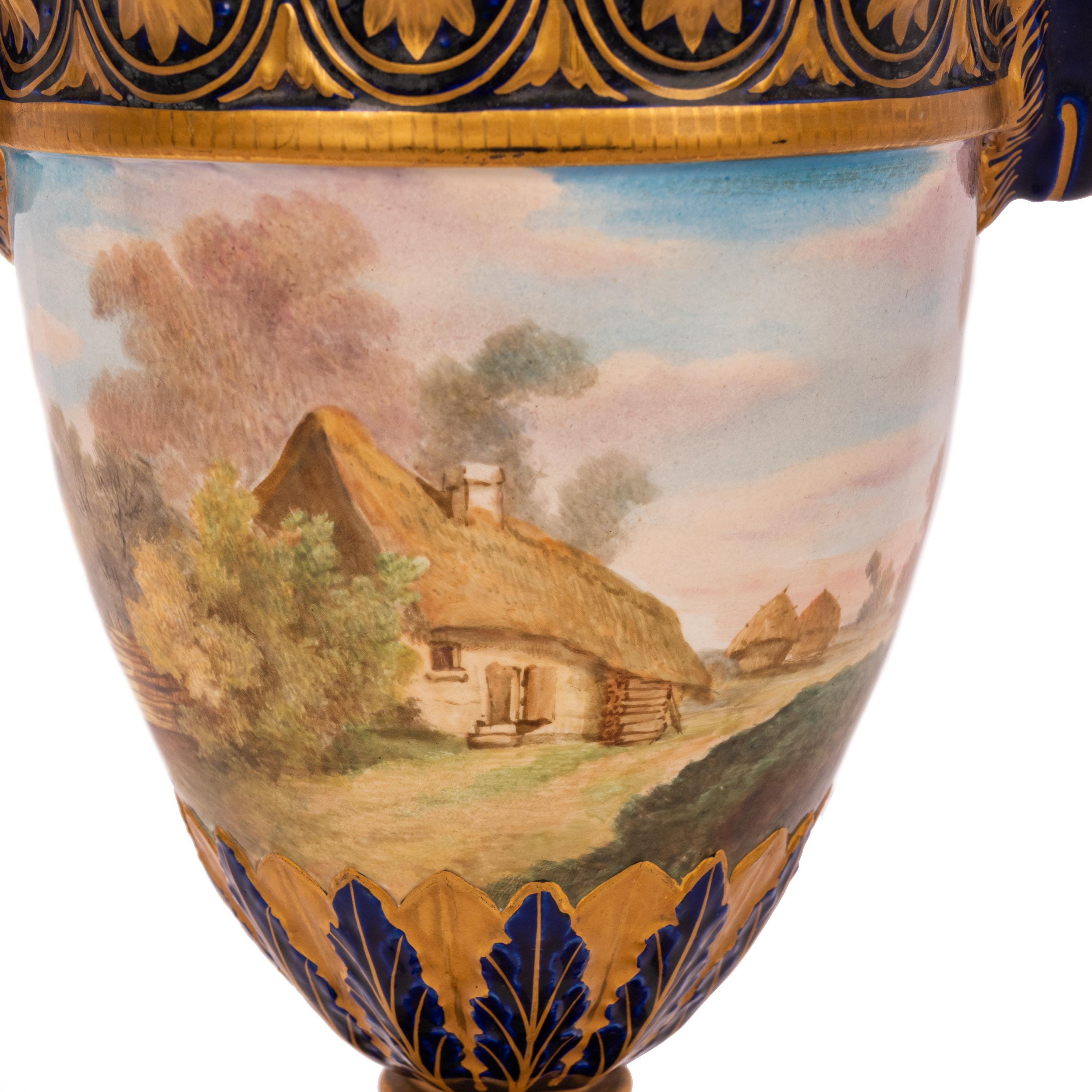 Pair French Antique Porcelain Rams Head lidded Vases Urns PotPourri Veuve Perrin For Sale 8