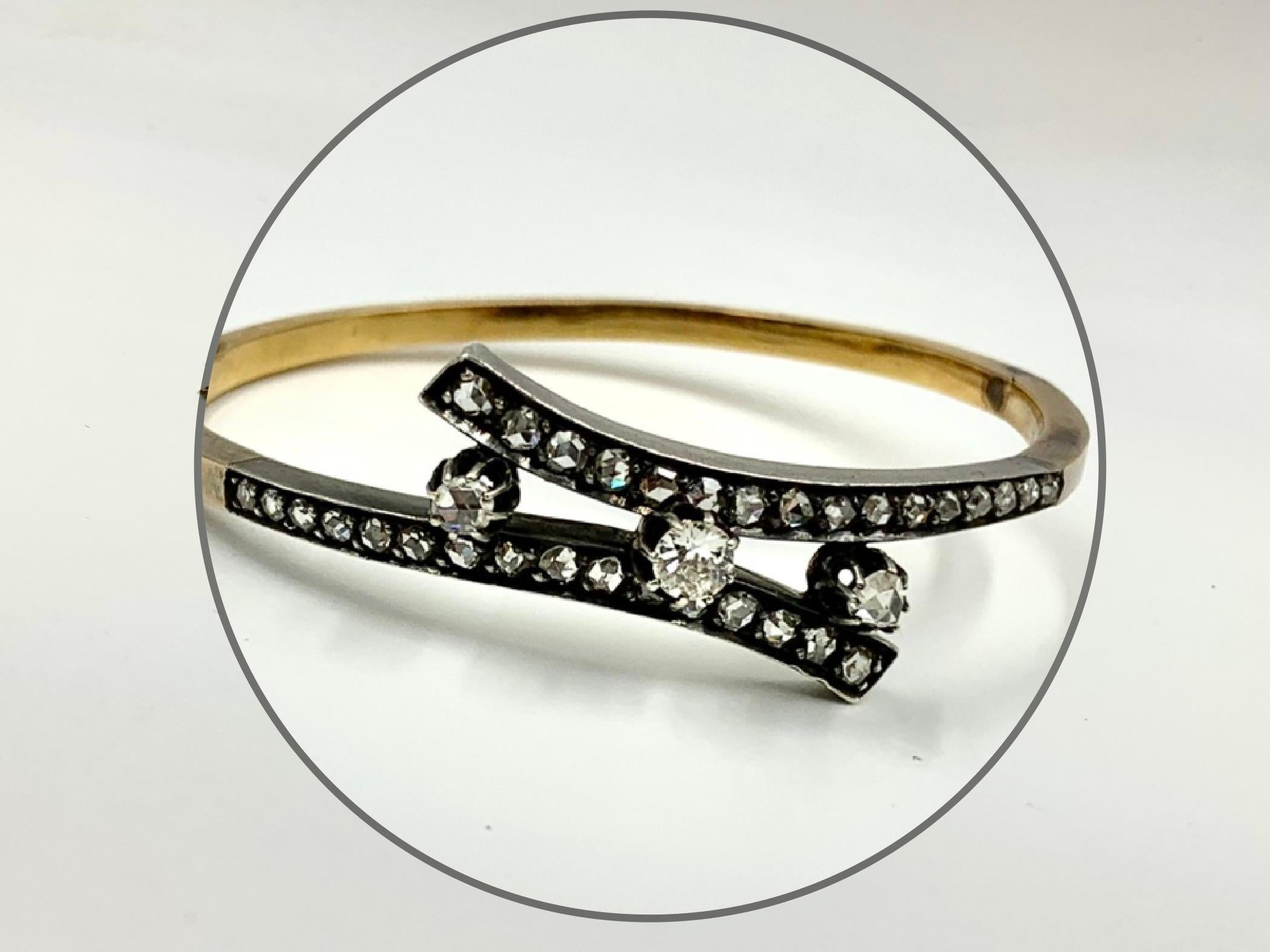Pair French Antique Rose Cut Diamond 18K Gold Bracelets, Early Marcus & Co.  For Sale 6
