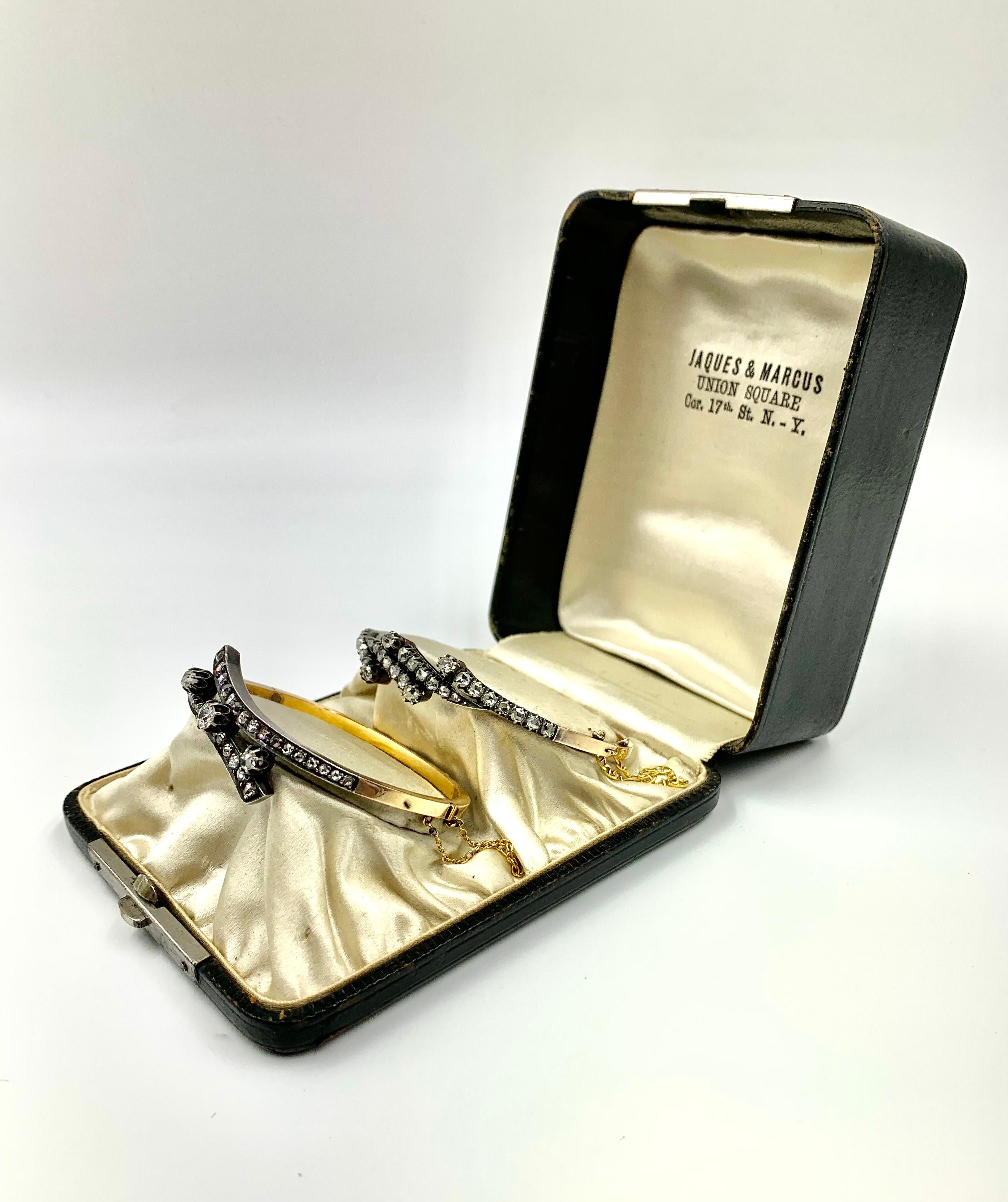 Paar französische antike Diamantarmbänder im Rosenschliff aus 18 Karat Gold, frühe Marcus & Co.  im Angebot 3