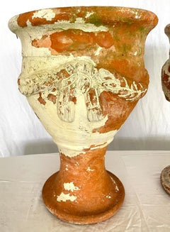 Pair French Antique Tall Garden Terracotta Planters, 1920
