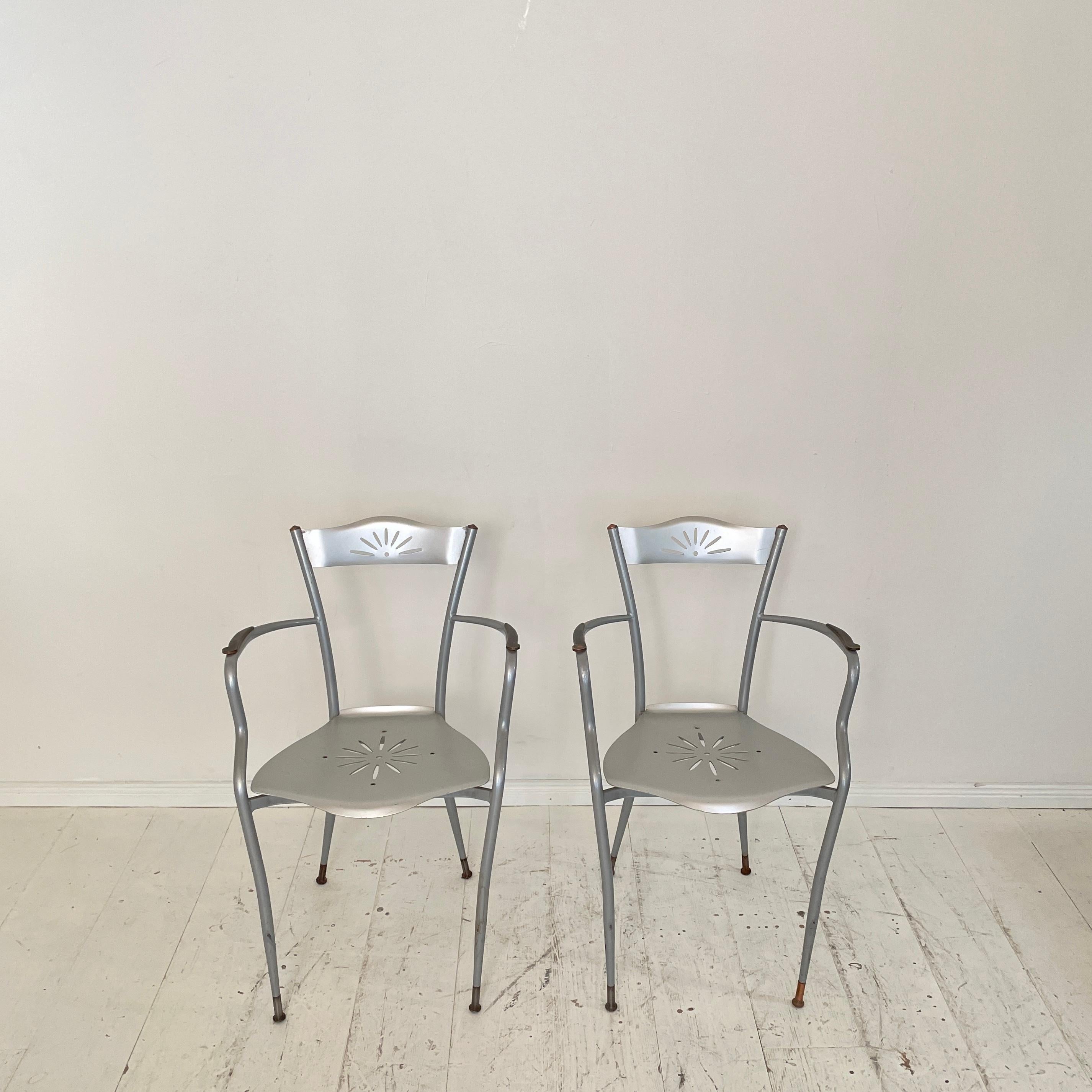 Französische Sessel aus Metall und Kupfer, um 1980, Paar im Angebot 6
