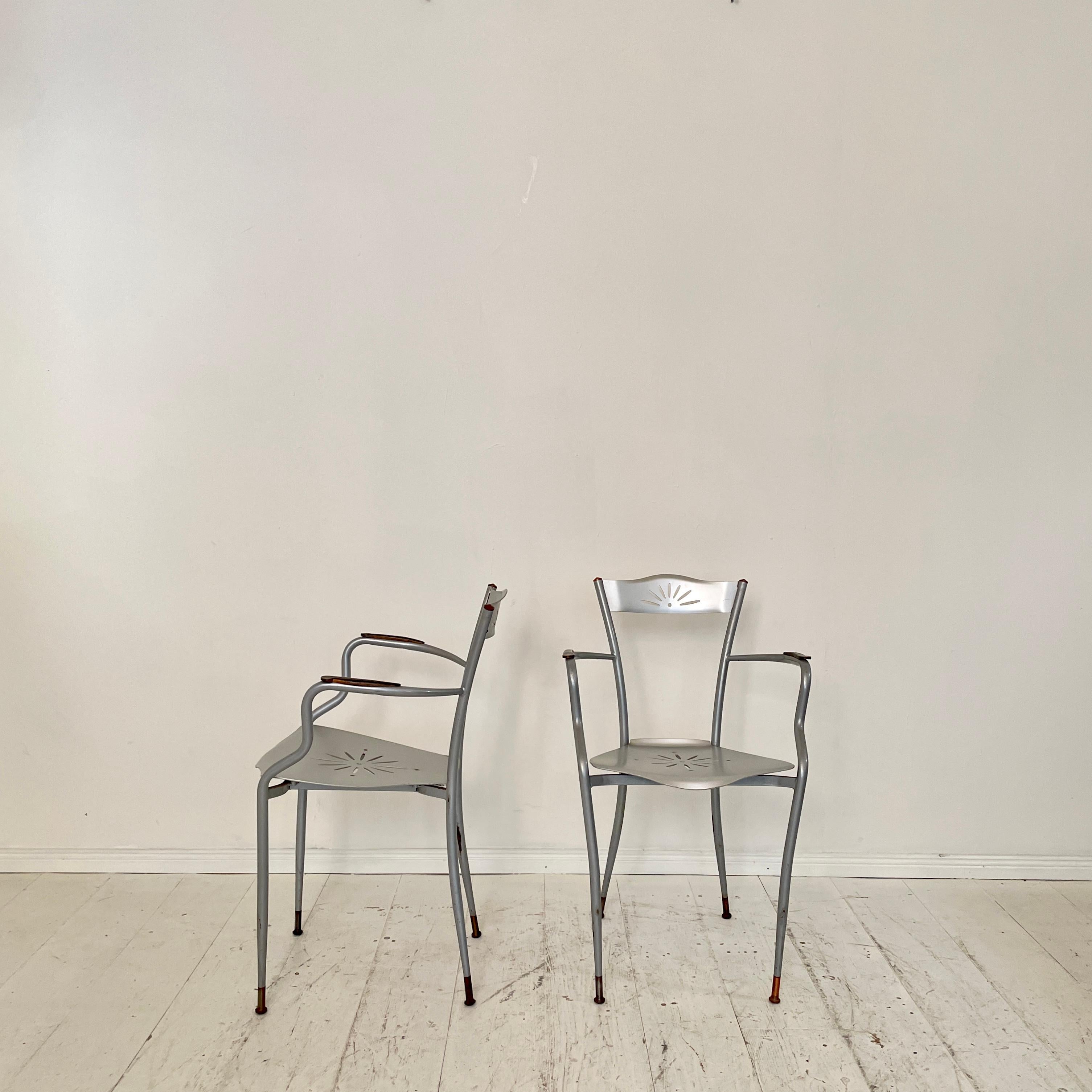 Französische Sessel aus Metall und Kupfer, um 1980, Paar im Angebot 2