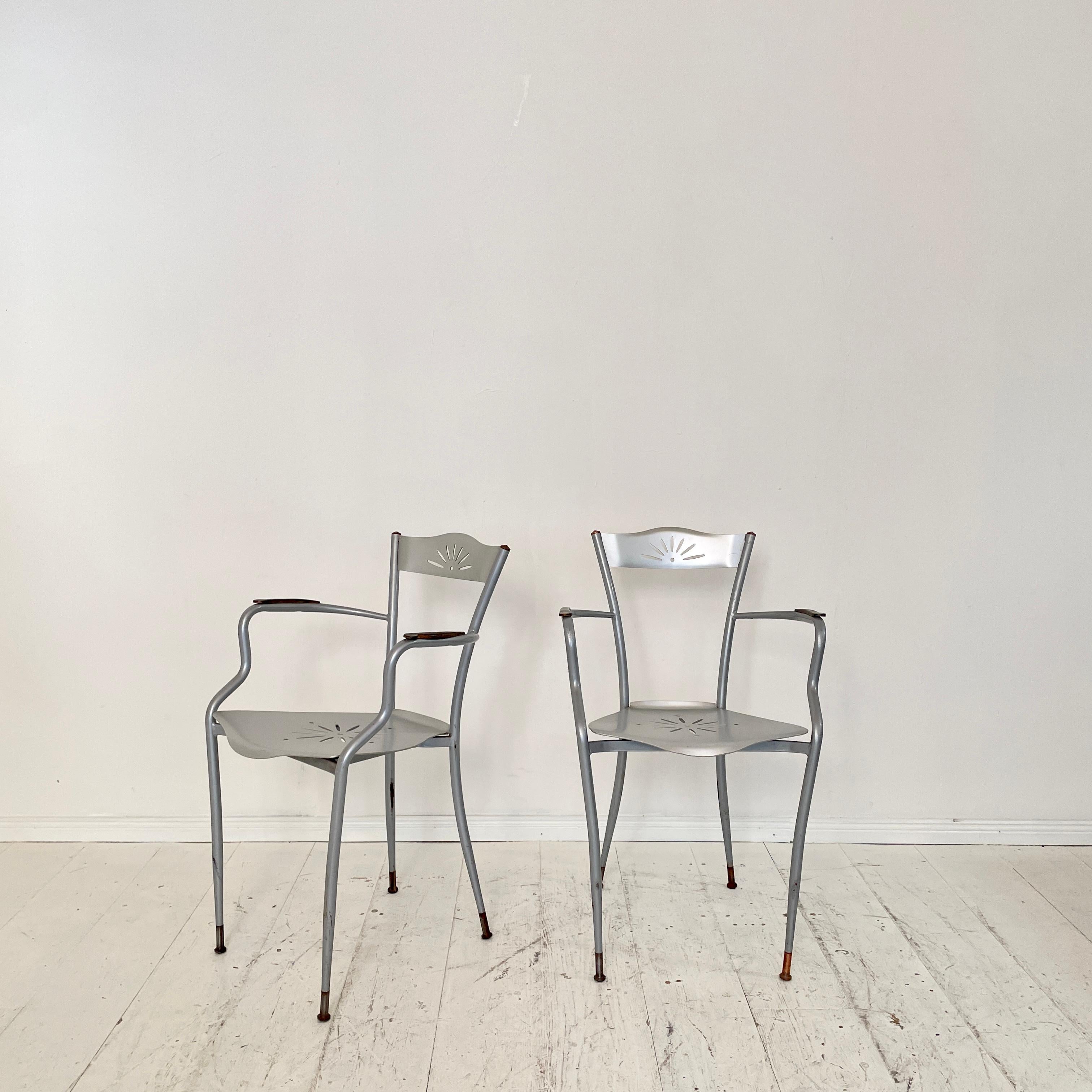 Französische Sessel aus Metall und Kupfer, um 1980, Paar im Angebot 3