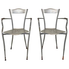 Paire de fauteuils français en métal et cuivre, vers 1980