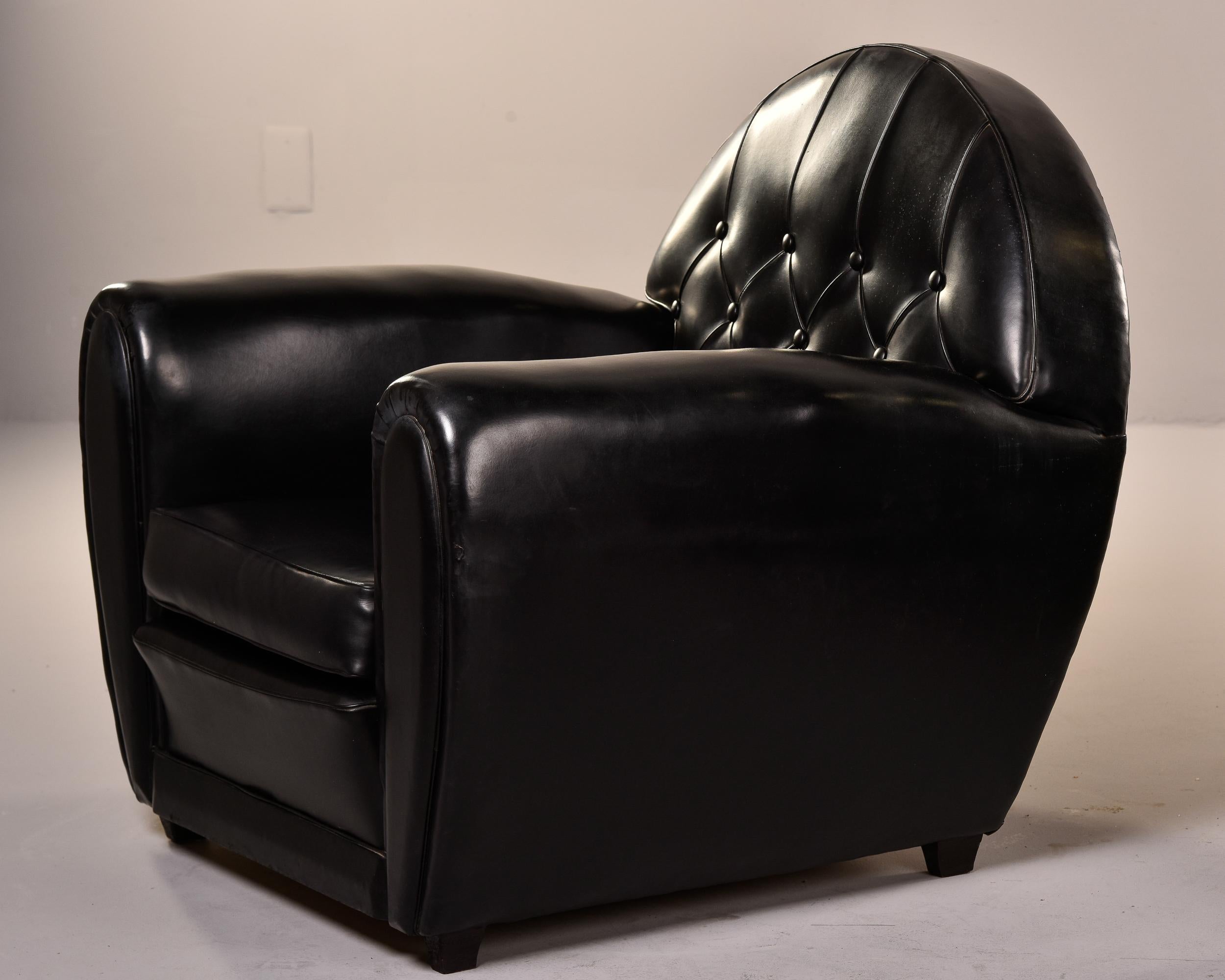 Pair French Art Deco Black Leather Club Chairs 6