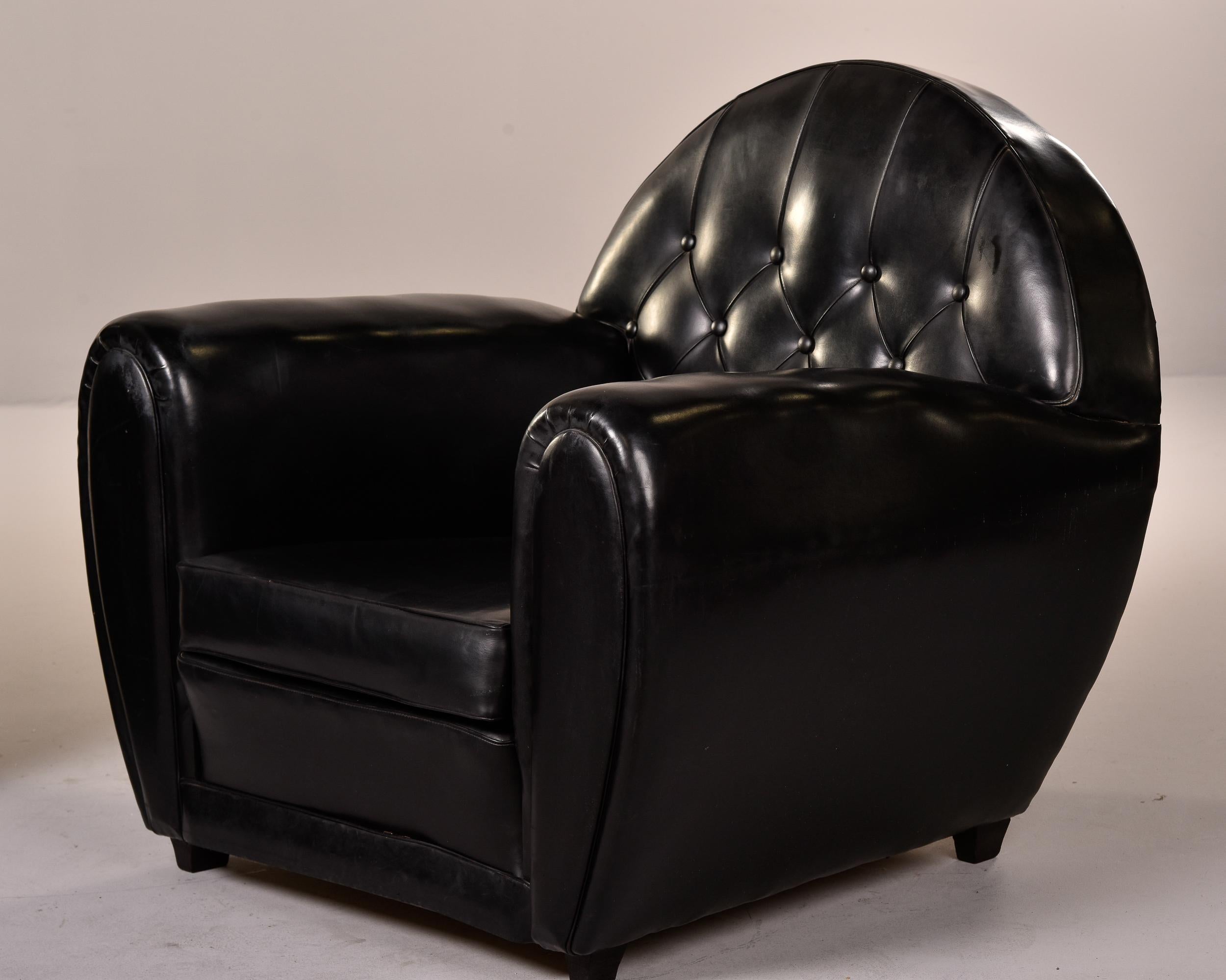 Pair French Art Deco Black Leather Club Chairs 5