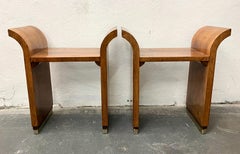 Pair French Art Deco Burlwood Tabourets