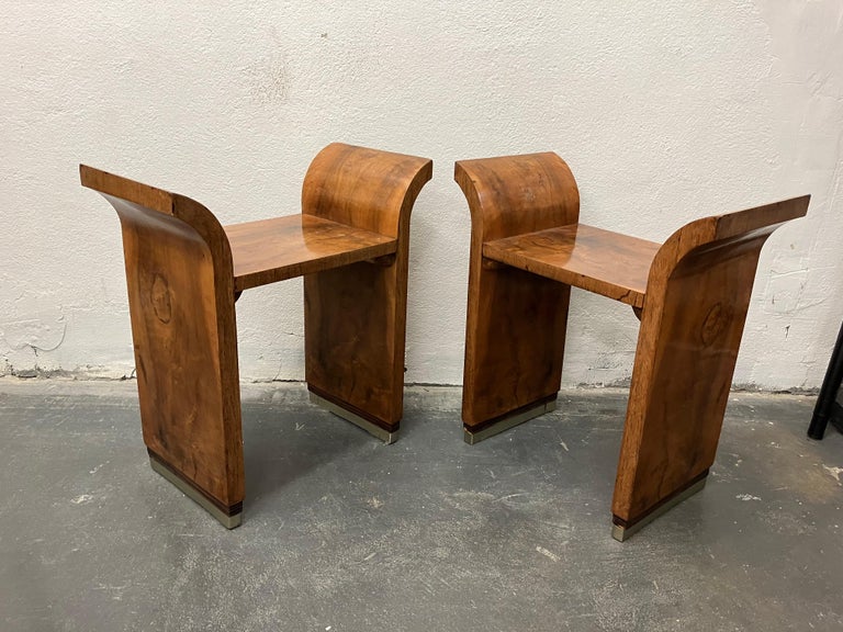 Pair French Art Deco Burlwood Tabourets In Good Condition For Sale In Brooklyn, NY