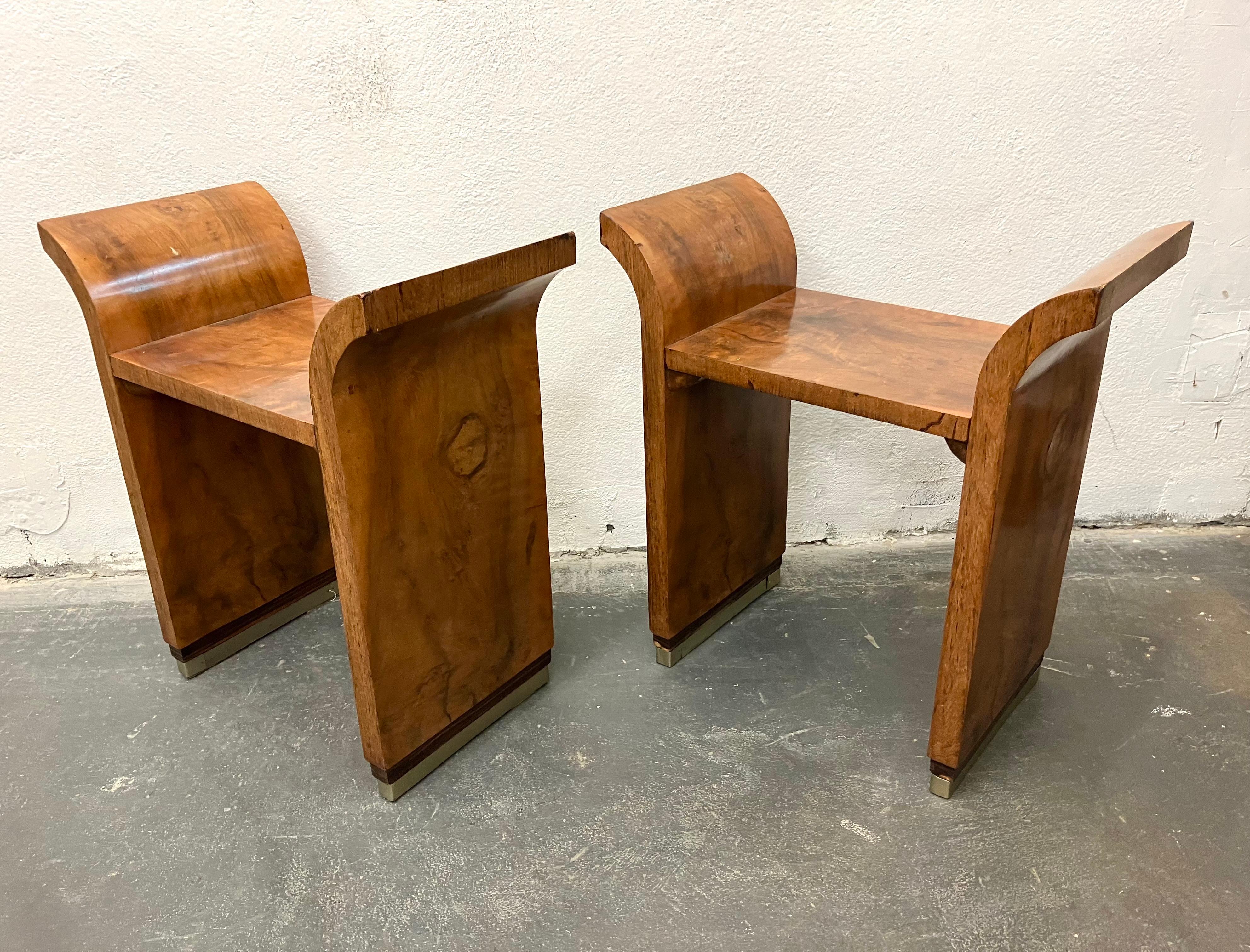 Early 20th Century Pair French Art Deco Burlwood Tabourets