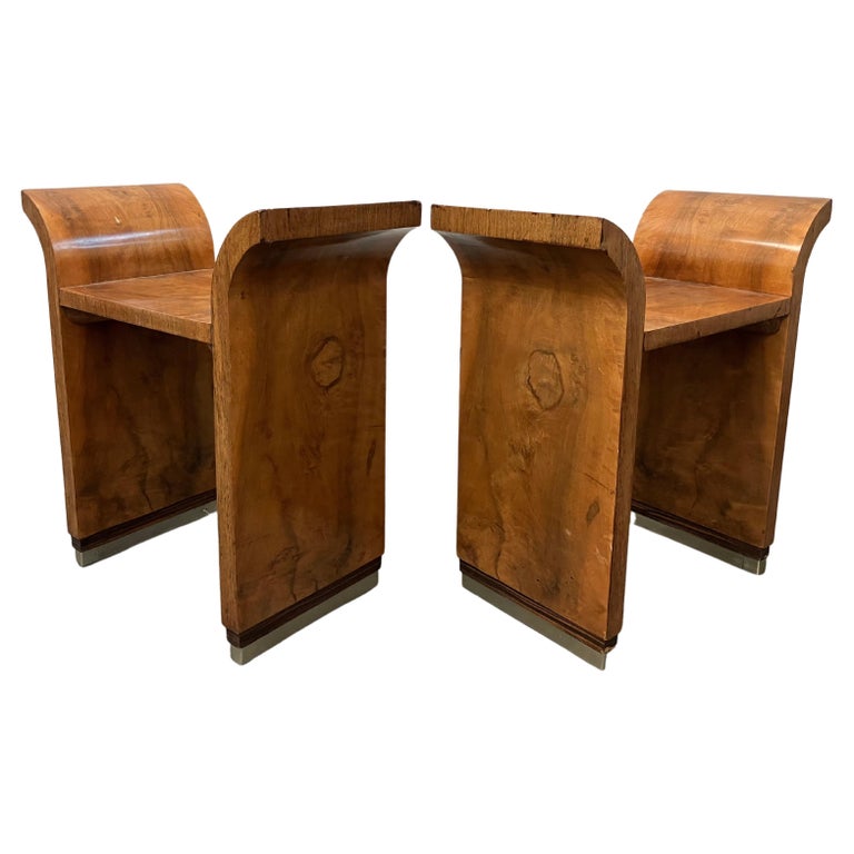 Pair French Art Deco Burlwood Tabourets For Sale