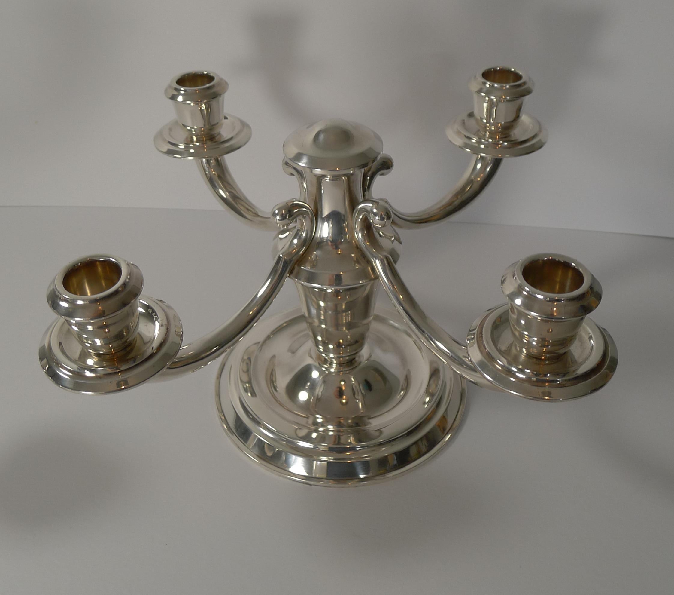 Pair of French Art Deco Candelabra in Silver Plate by Ravinet d'Enfert 2