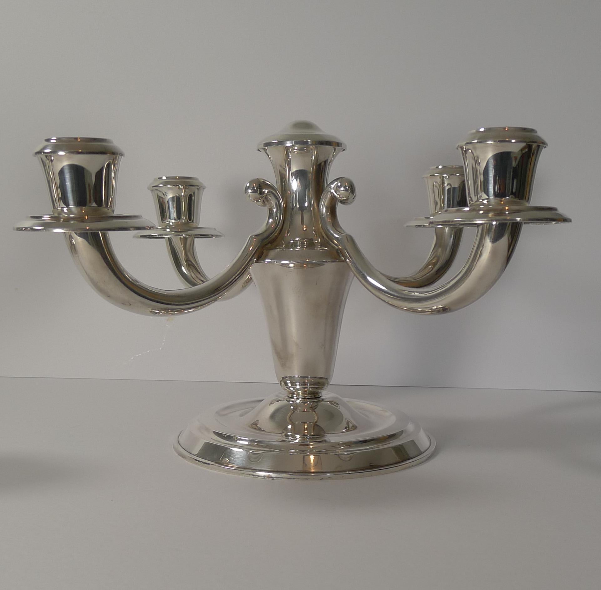 Pair of French Art Deco Candelabra in Silver Plate by Ravinet d'Enfert 3