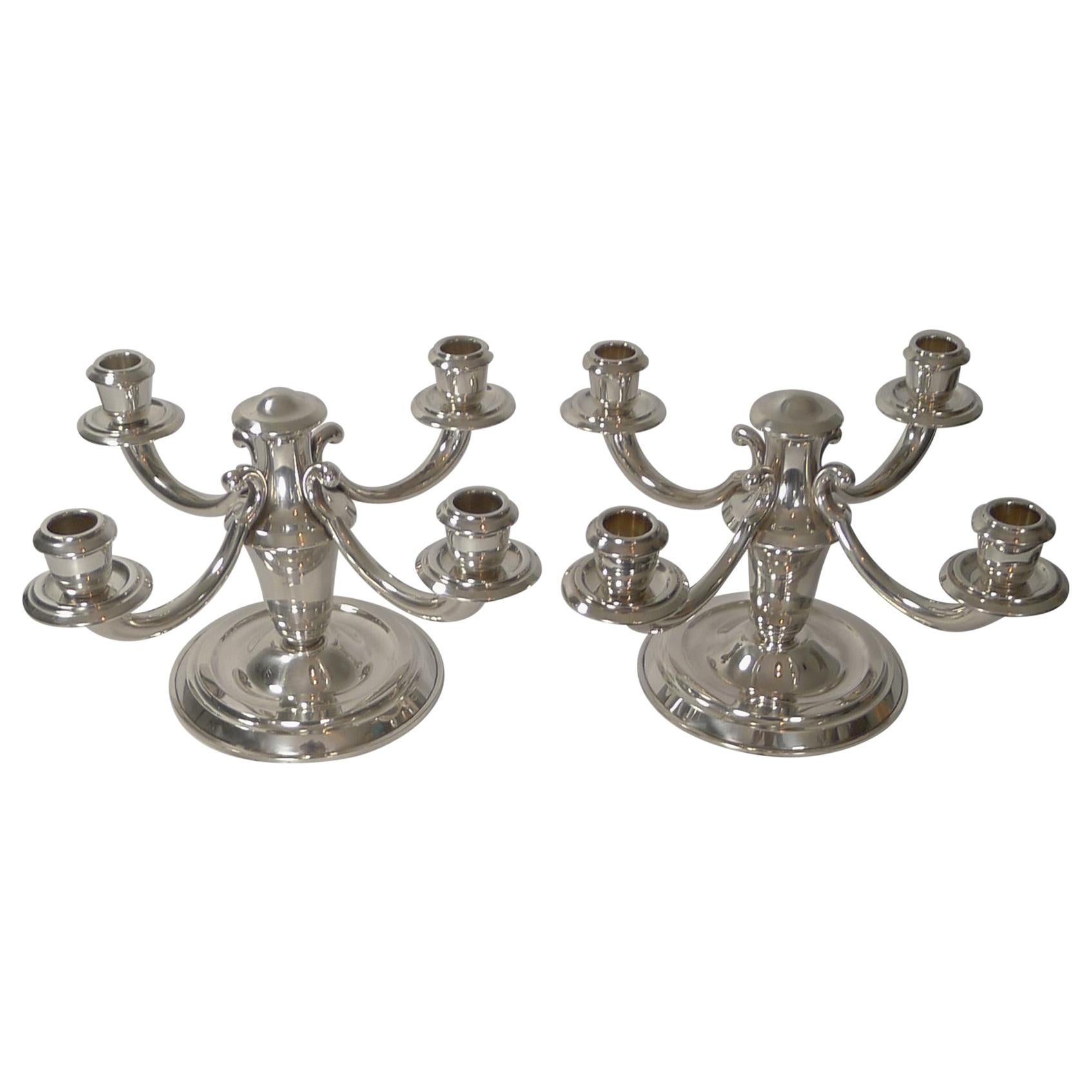 Pair of French Art Deco Candelabra in Silver Plate by Ravinet d'Enfert
