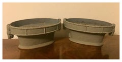Pair French Art Deco Cast Iron Oval Basket Garden Urns Planters or Jardinaires