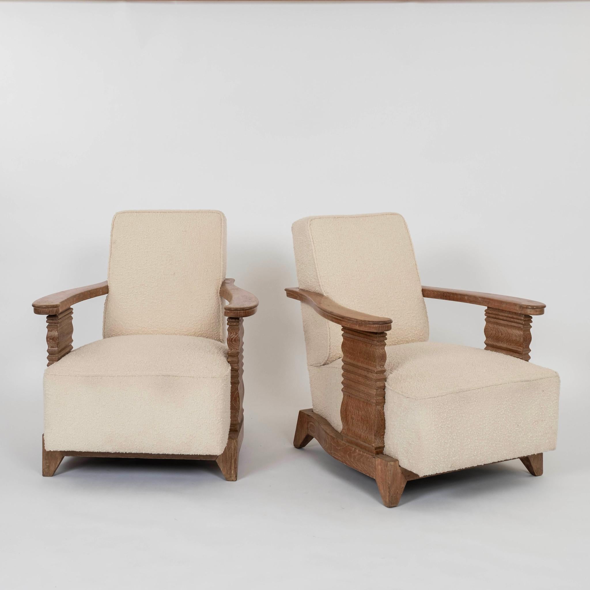 Paire de fauteuils de salon en chêne blanc cérusé Art Déco français en vente 10