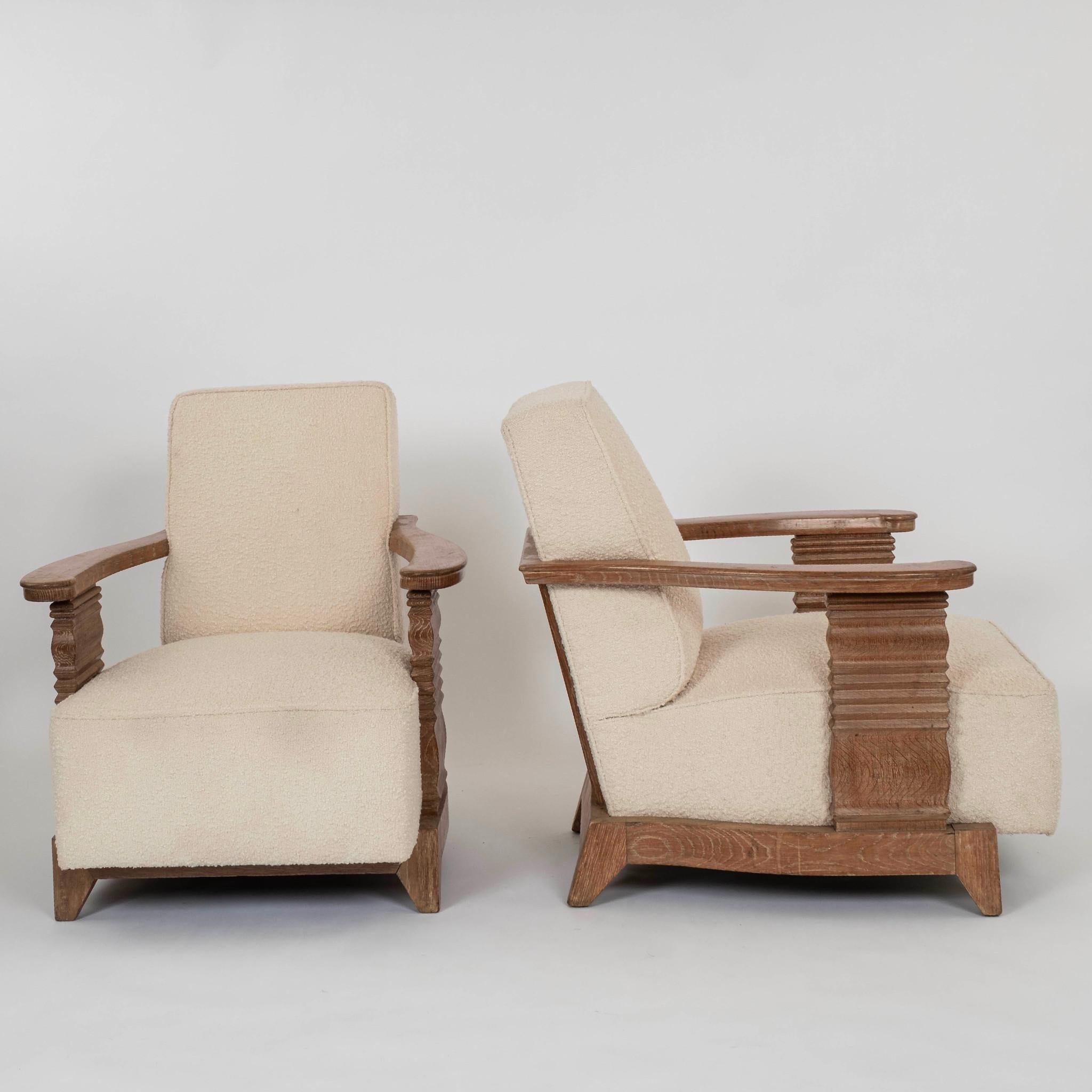 Paire de fauteuils de salon en chêne blanc cérusé Art Déco français en vente 11