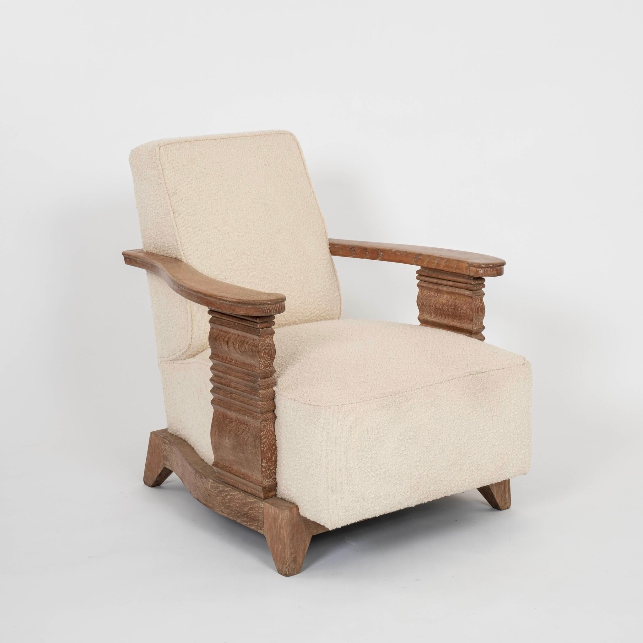 20th Century Pair French Art Deco Cerused White Oak Lounge Chairs