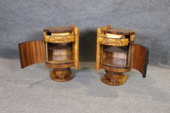 Pair French Art Deco Circassian Walnut Cylindrical 1920s era Nightstands