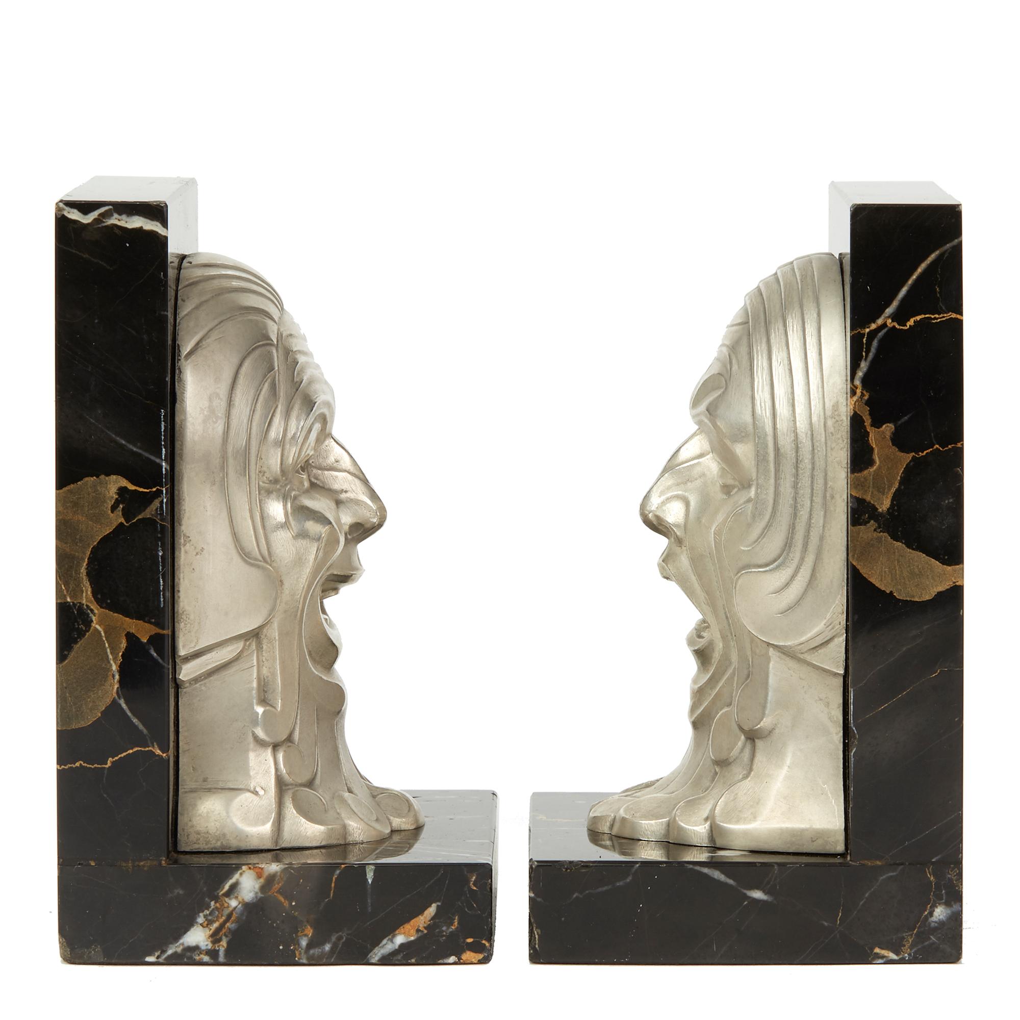 Pair of French Art Deco Comedy and Tragedy Bookend, circa 1930 (Art déco)