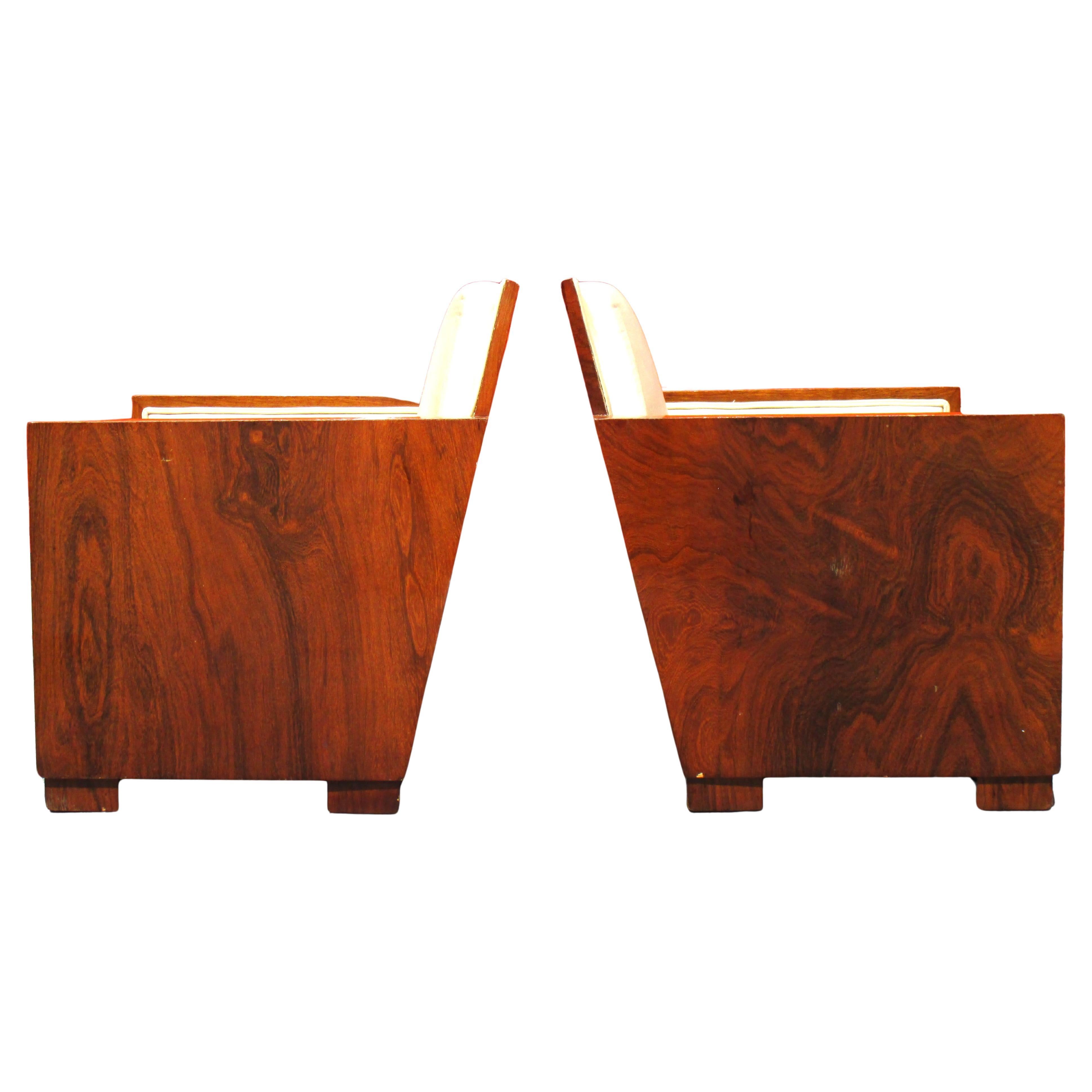 Pair French Art Deco Exotic Hardwood Armchairs For Sale 4